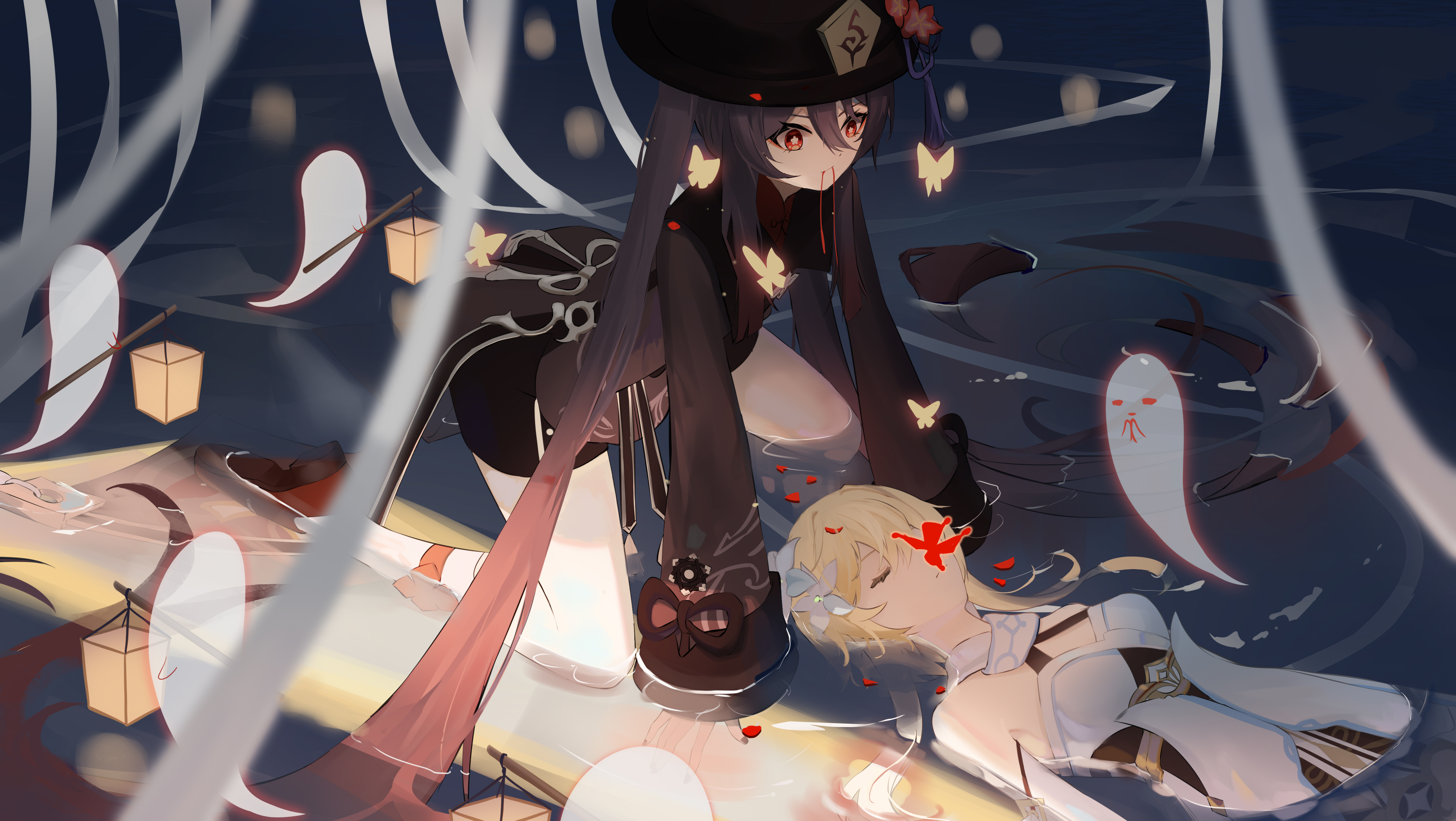 热门娇小 胡桃 原神 动漫 动漫女孩 AI艺术 水 高清壁纸 4416×2490