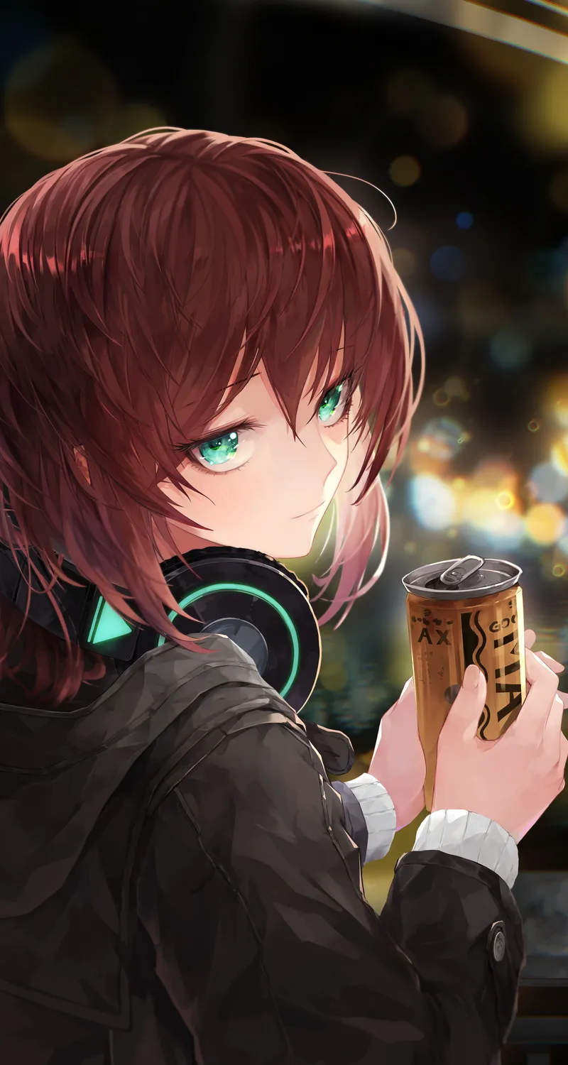 热门原创 人物 绿眼睛 红发 水晶草 动漫 动漫女孩 耳机 手机 高清壁纸 4500×6000