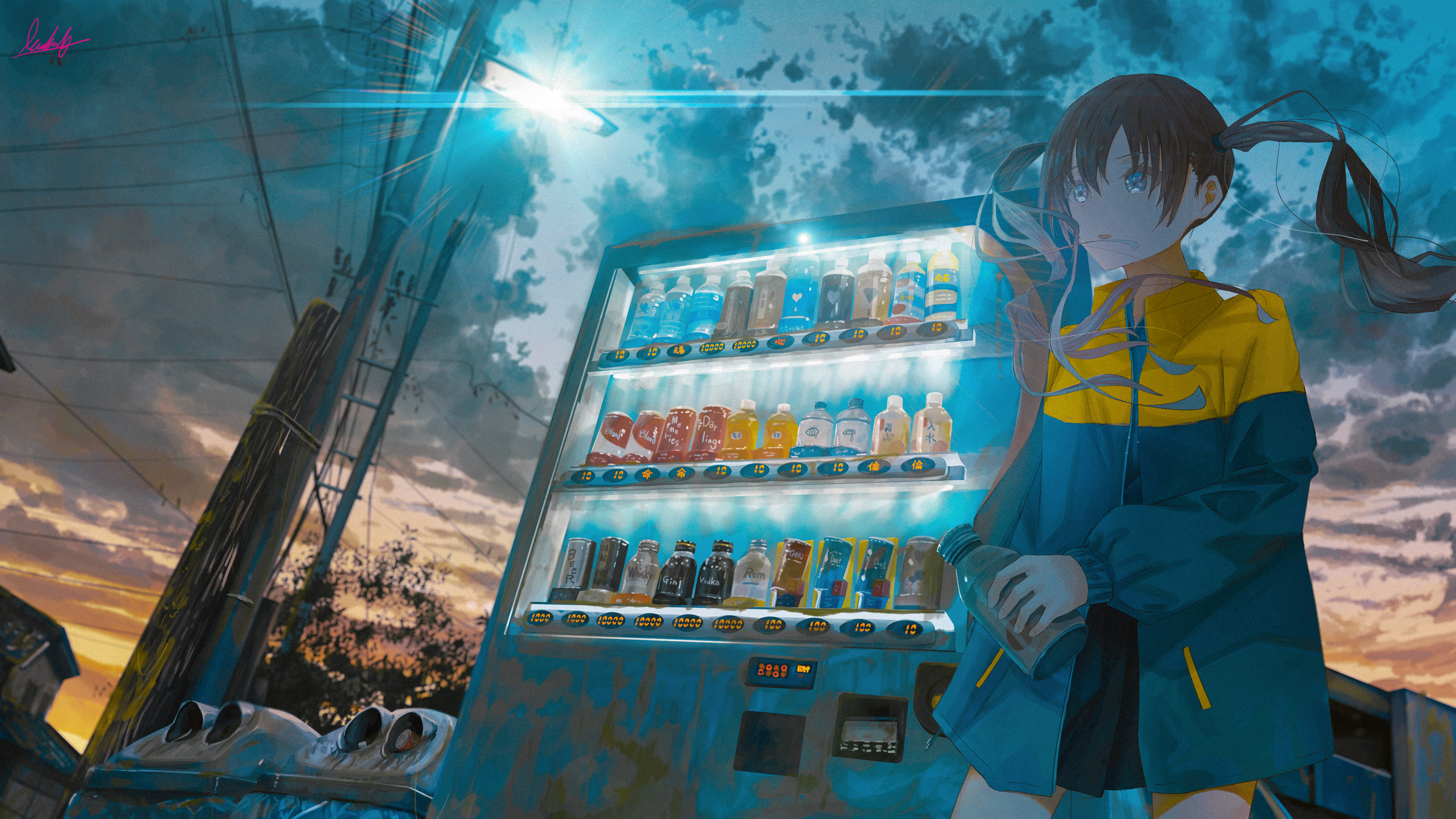 放逐 动漫 动漫女孩 自动售货机 天空 桌面壁纸 3840×2160