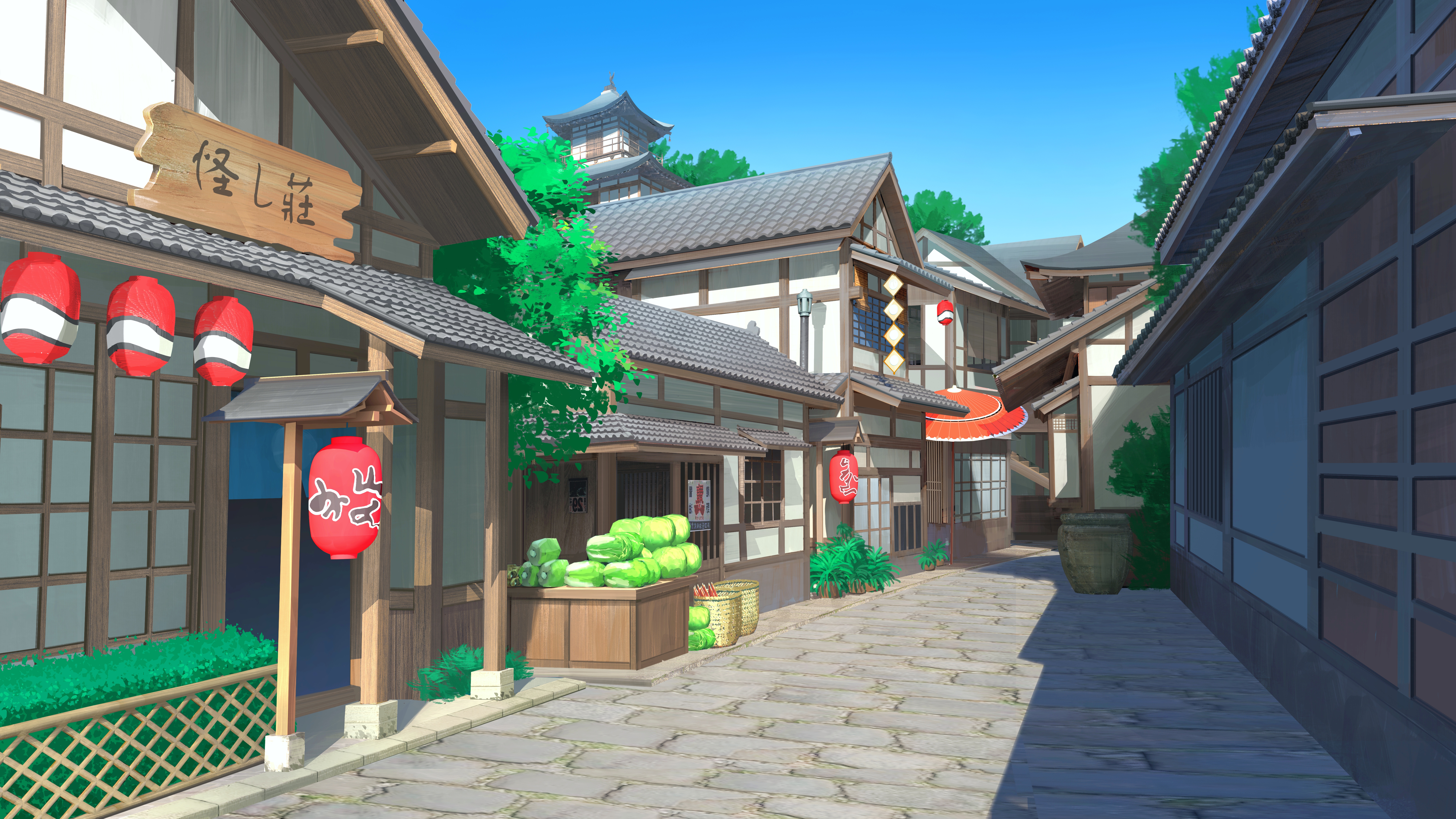 AI艺术 街道 灯笼 风景 桌面壁纸 8000×4500