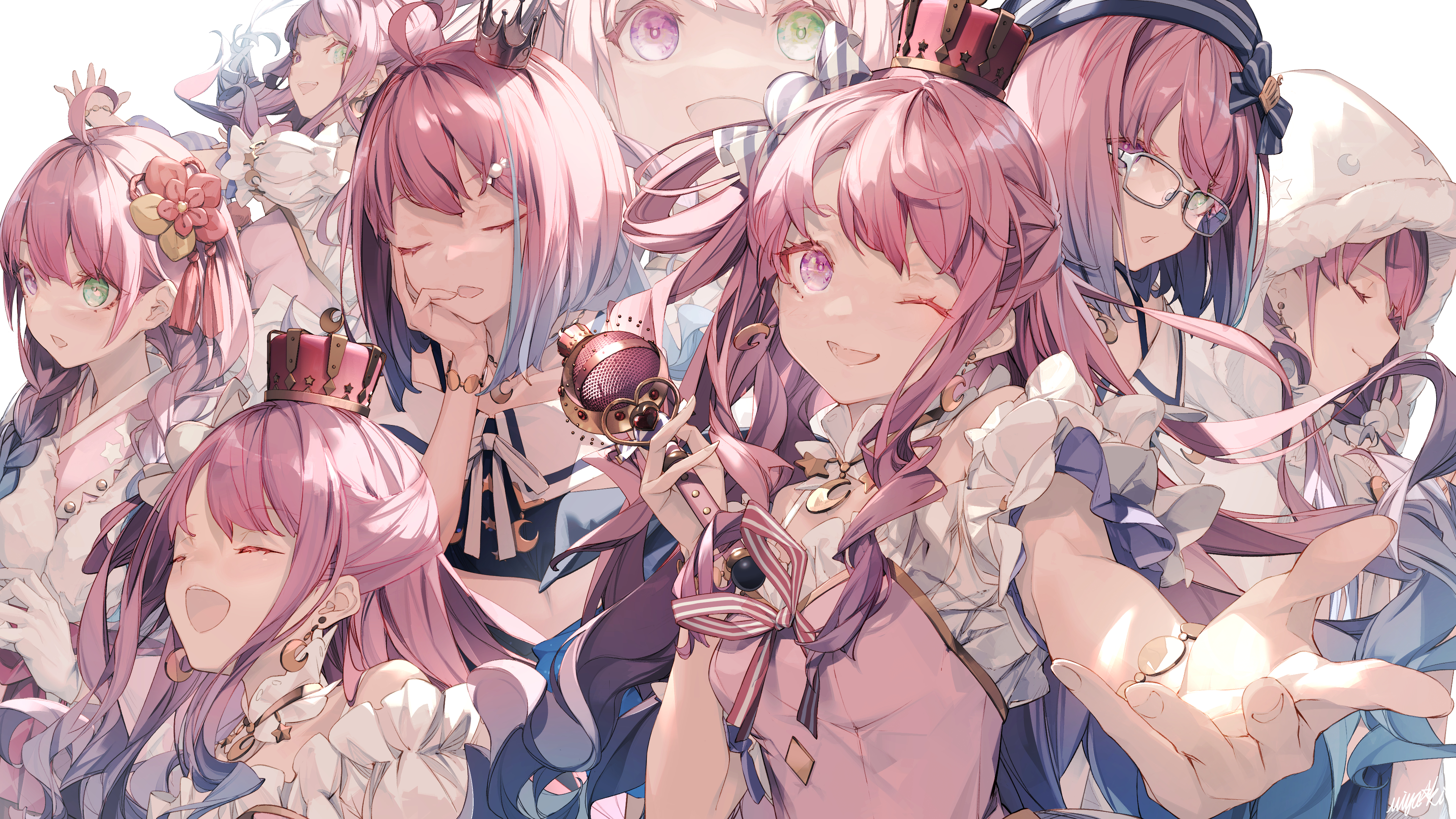 动漫女孩 异瞳 皇冠 麦克风 领结 4K高清壁纸 3840×2160