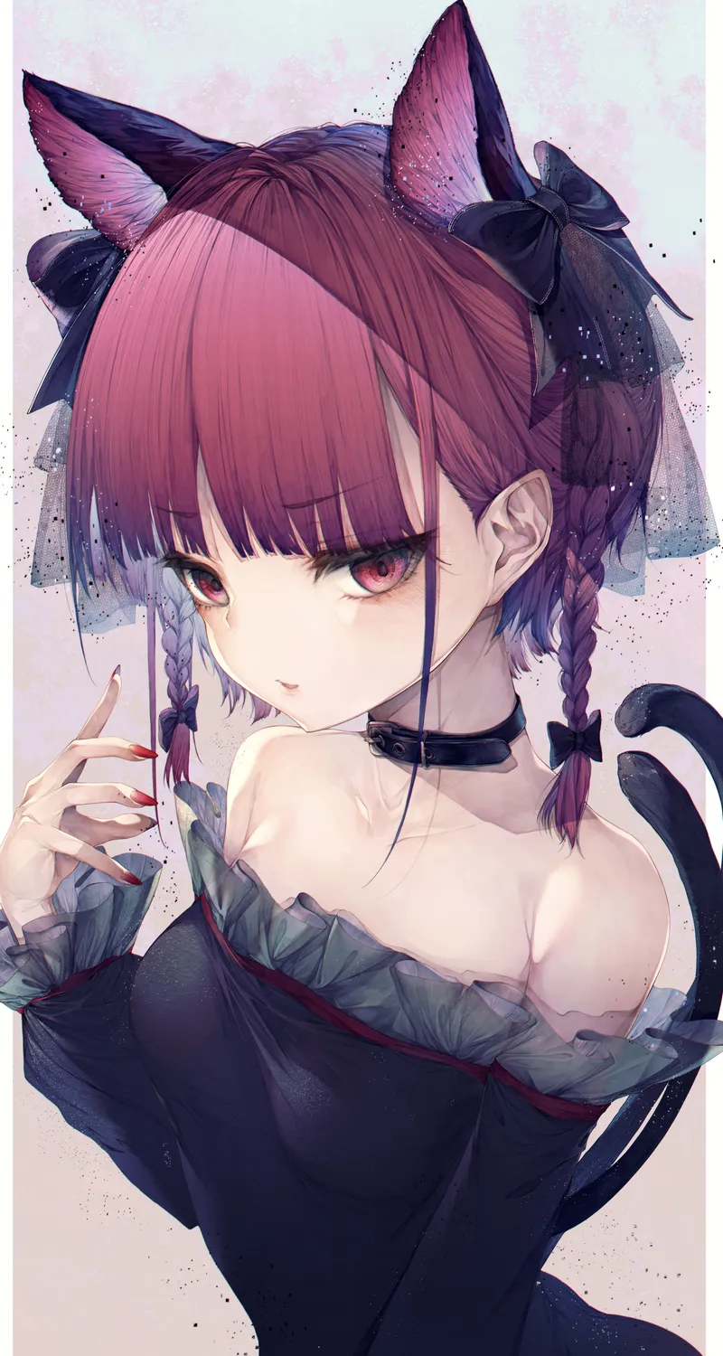 红头发 红眼睛 猫女孩 动漫 动漫女孩 AI艺术 连衣裙 兽耳 尾巴 手机 手机壁纸 4177×6057
