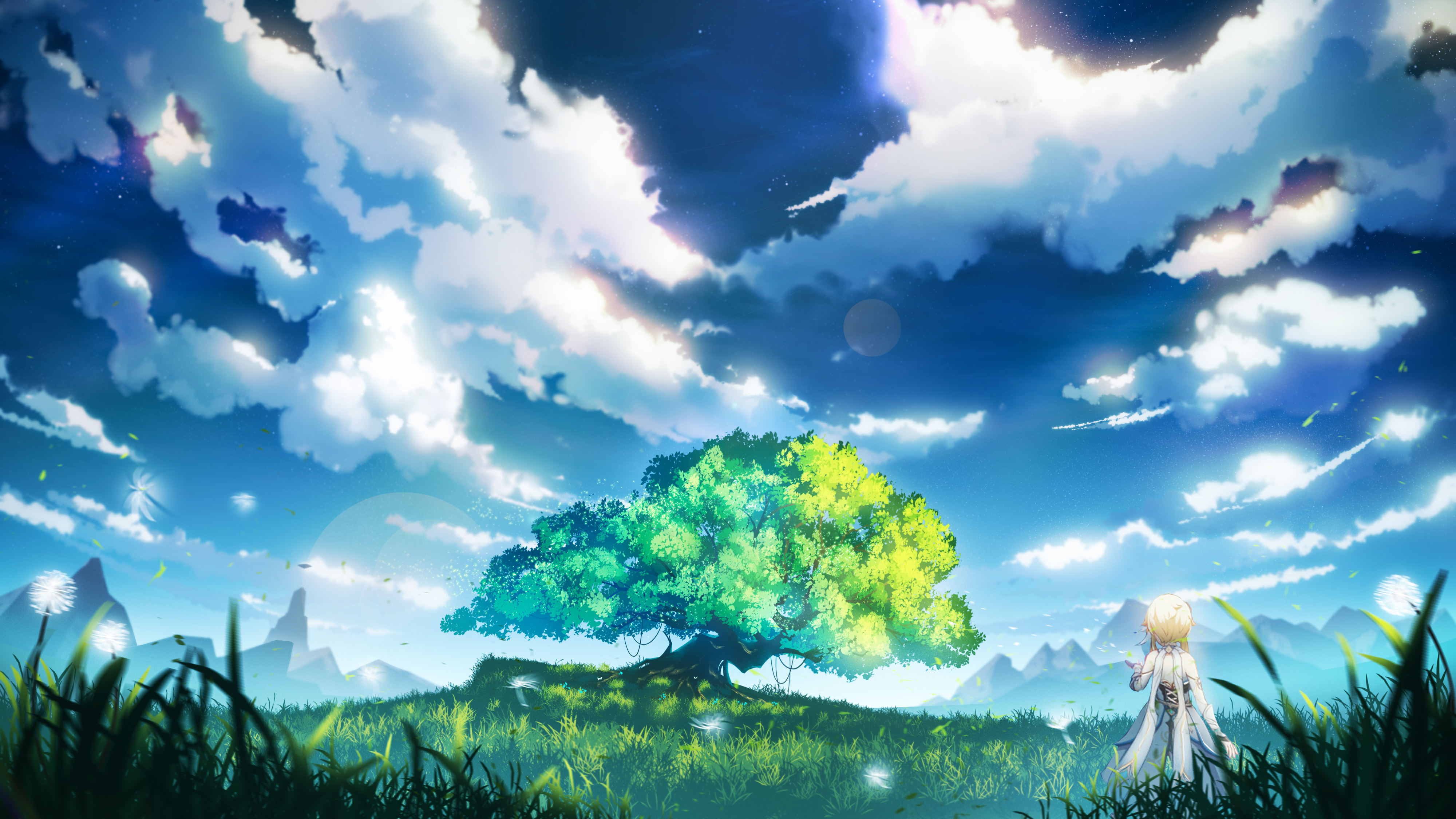 超清动漫 游戏 原神 女孩 树 天空 壁纸 4000×2250