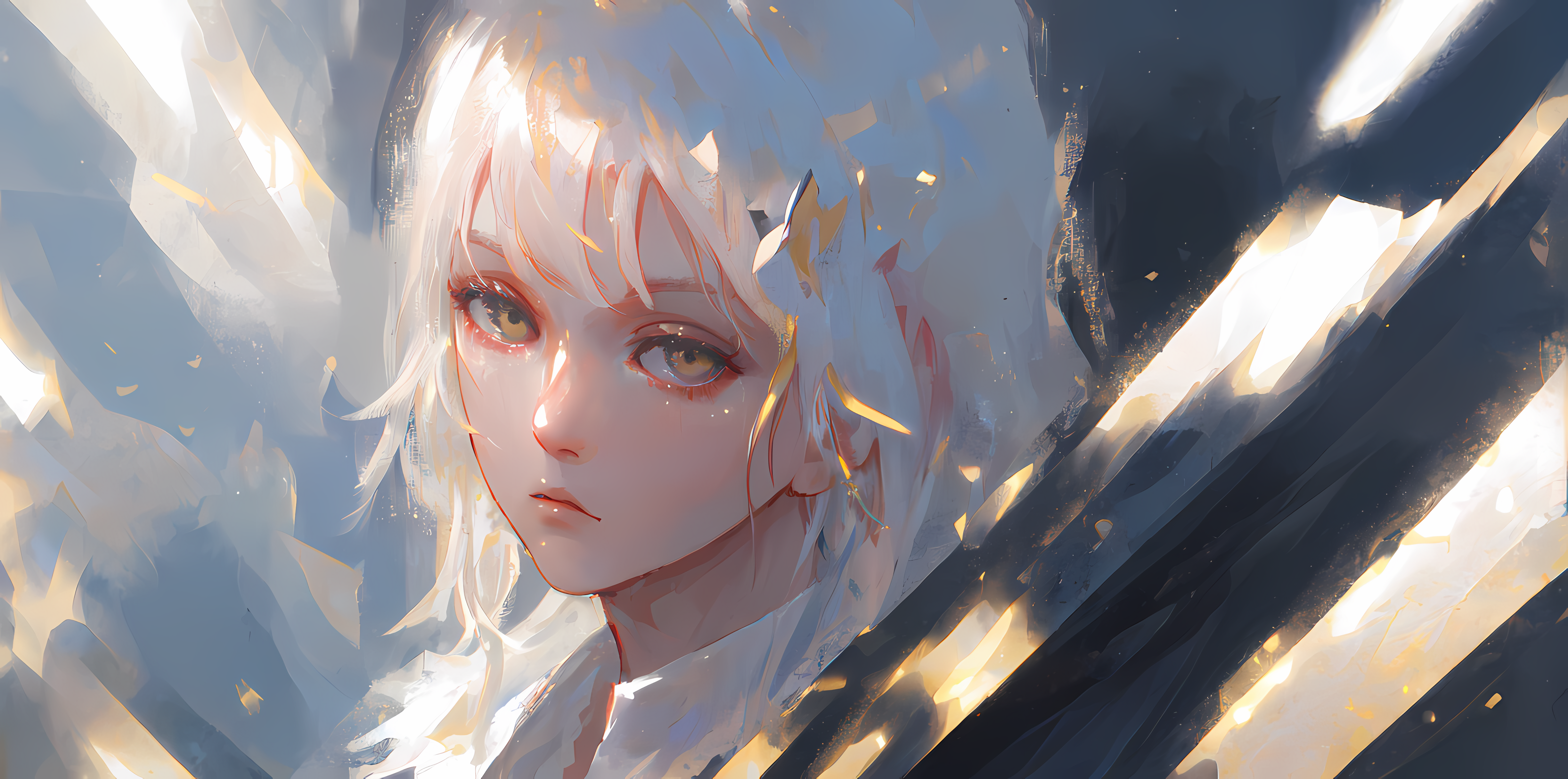 唯美女人 白发 动漫女孩 艺术 壁纸 4896×2432