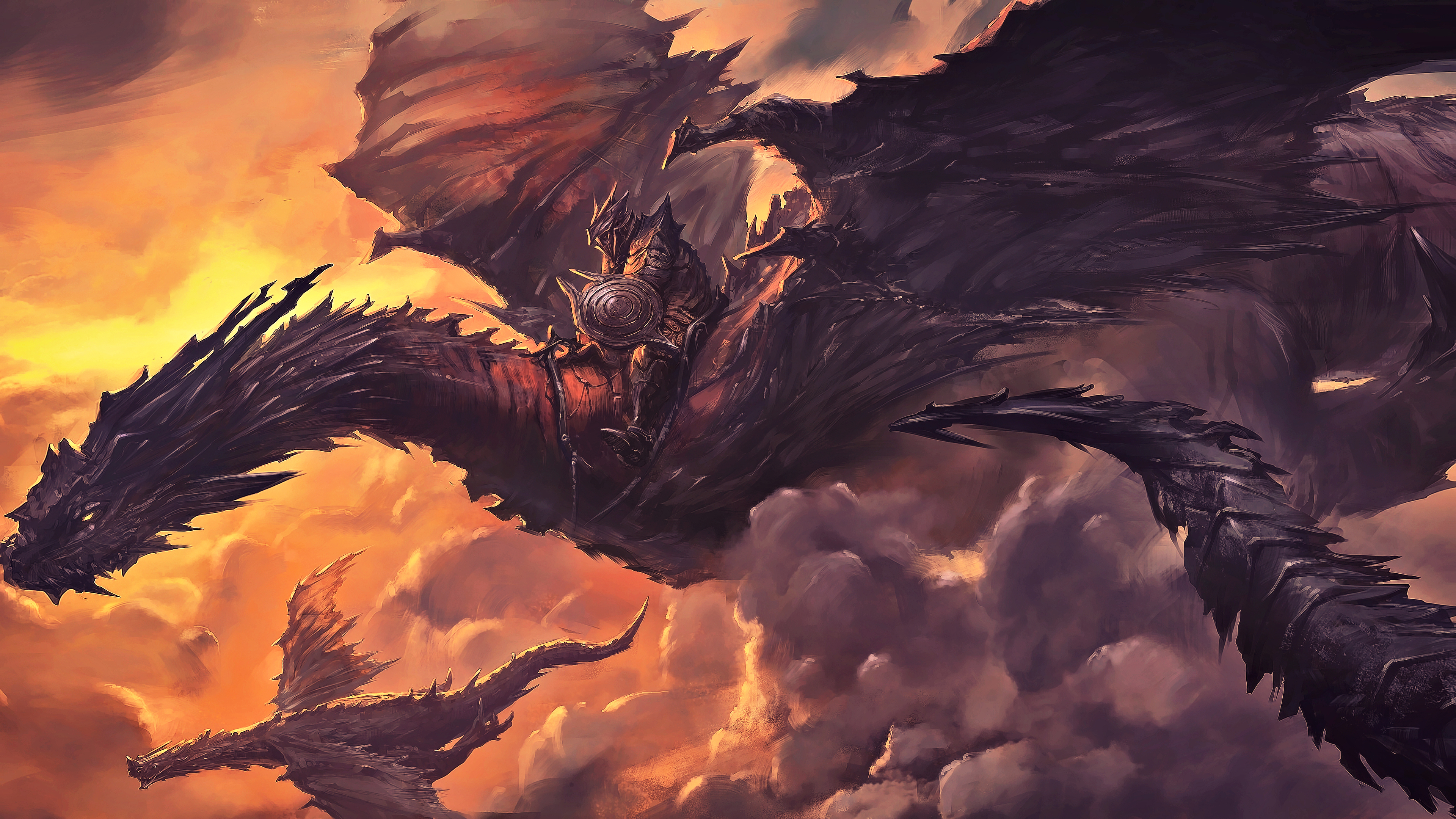 超清骑士 奇幻艺术 风景 AI艺术 概念艺术 龙 无水印壁纸 3840×2160