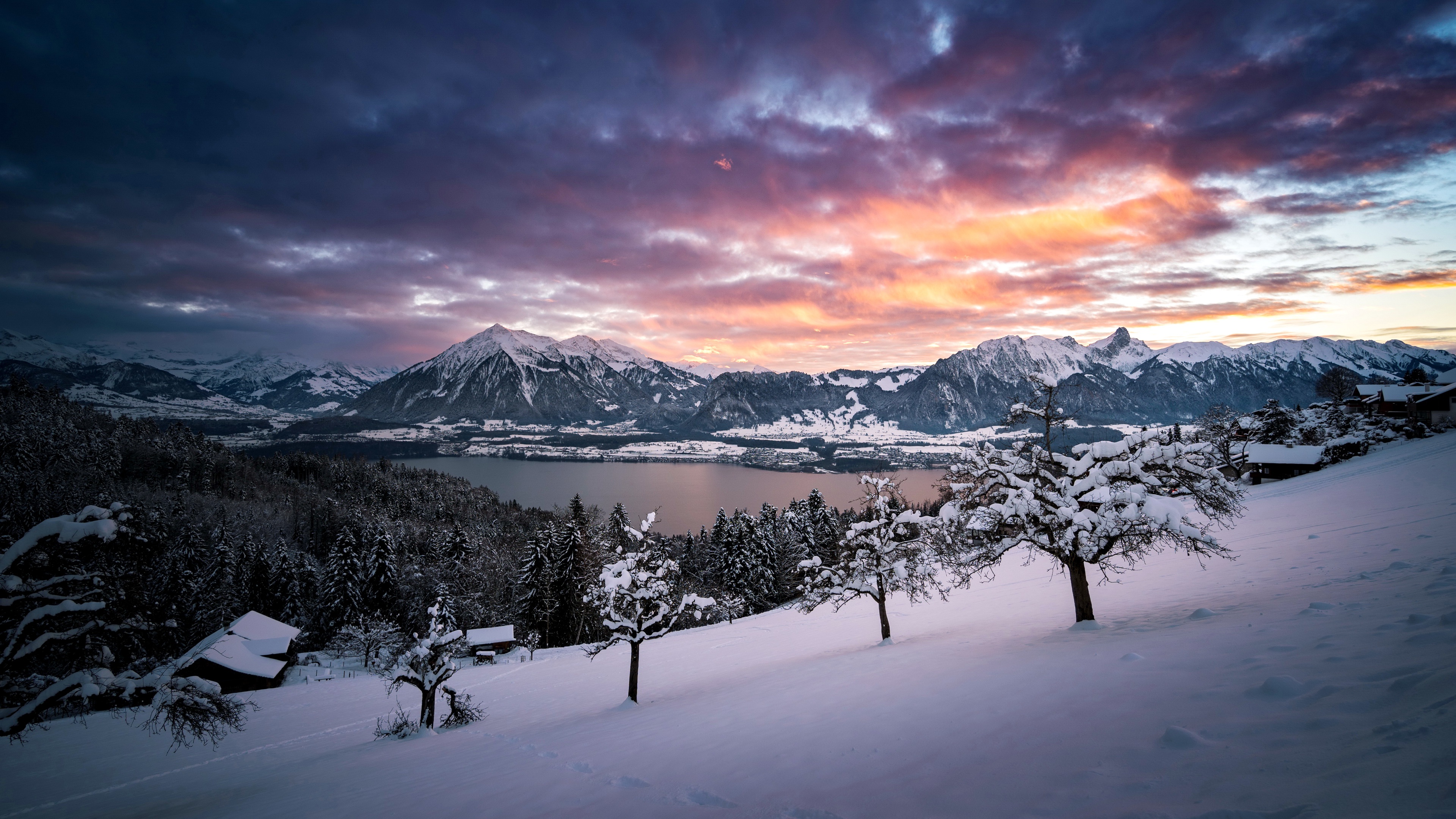 绚丽自然 冬天 山脉 寒冷 风景 雪峰 雪山 手机壁纸 3840×2160