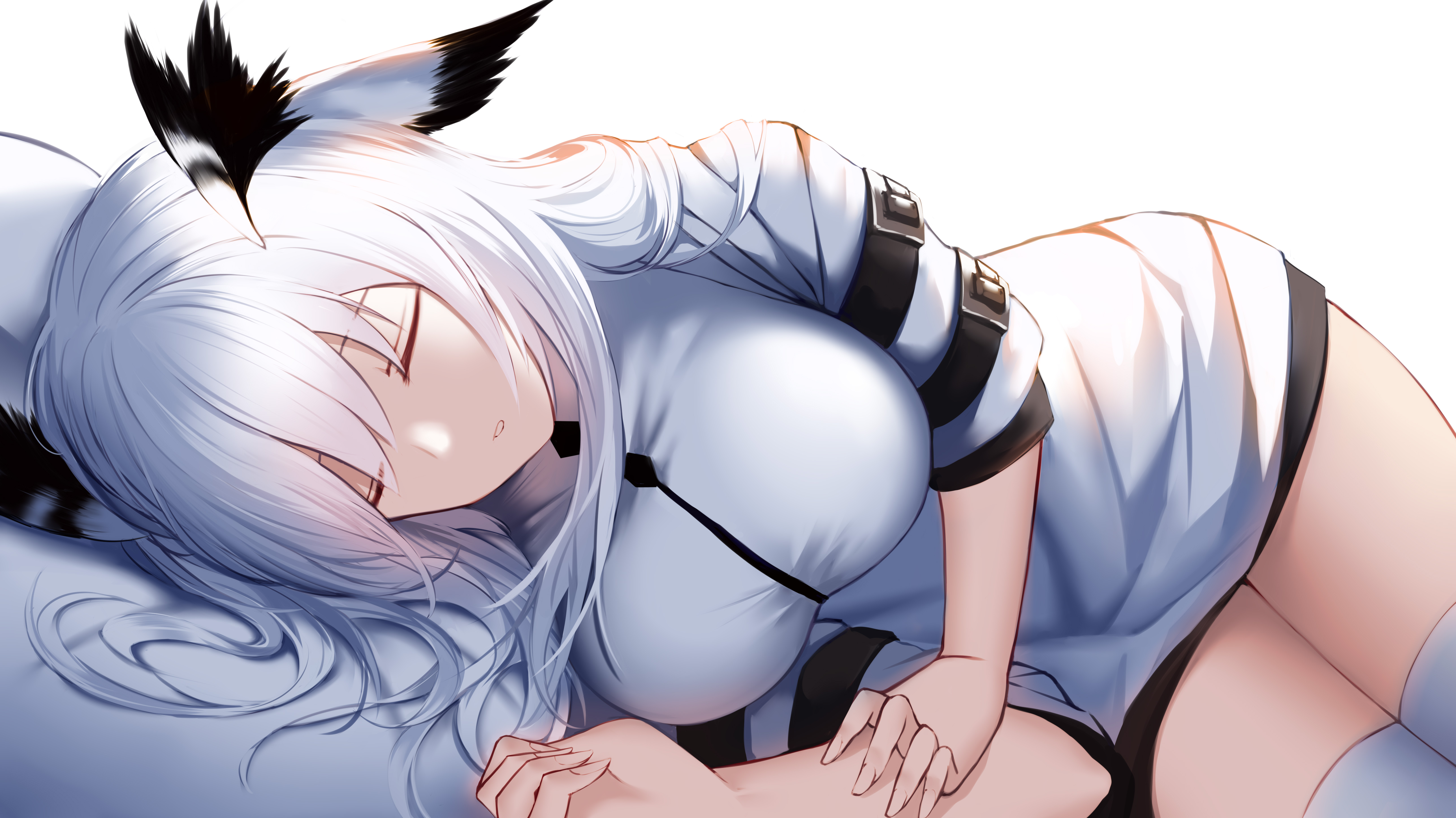 长发 白色头发 动漫 女孩 AI艺术 肖像 简单背景 明日方舟 4K壁纸 5150×2894