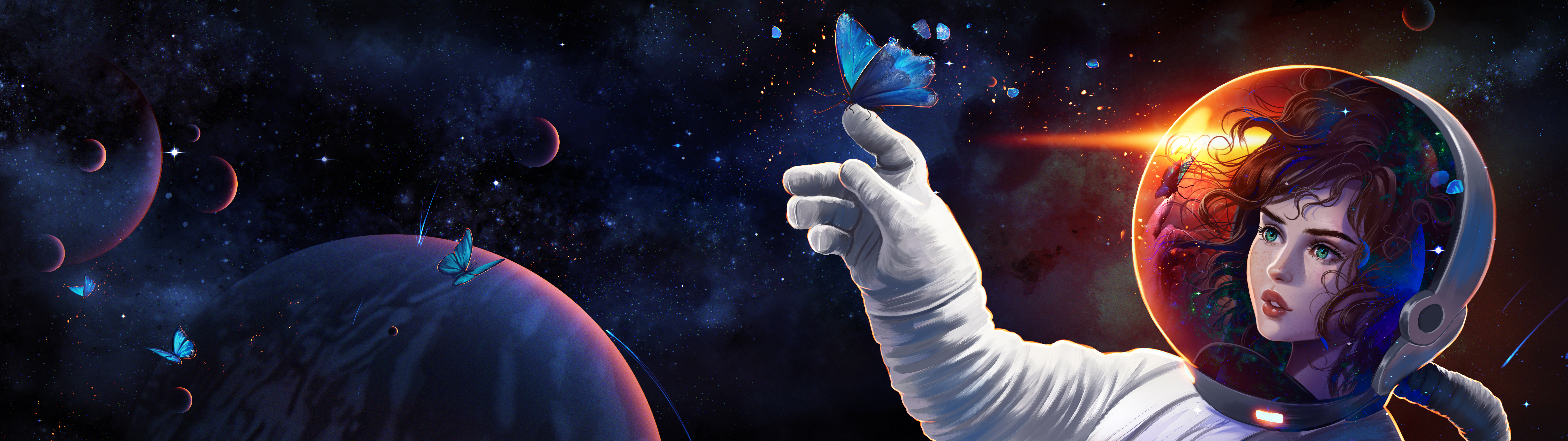 宇航员 太空 行星 壁纸 7680×2160