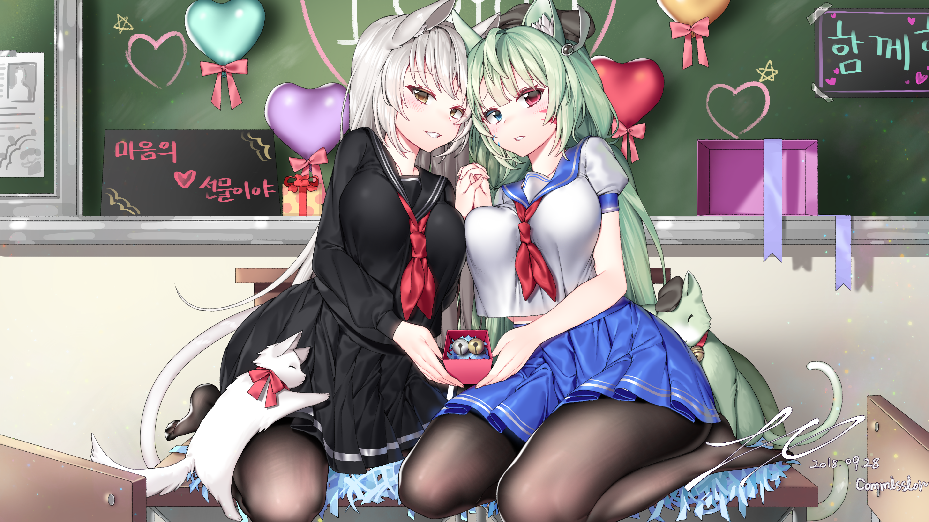 猫咪女孩 猫耳 校服 动漫 4K高清壁纸 3840×2160