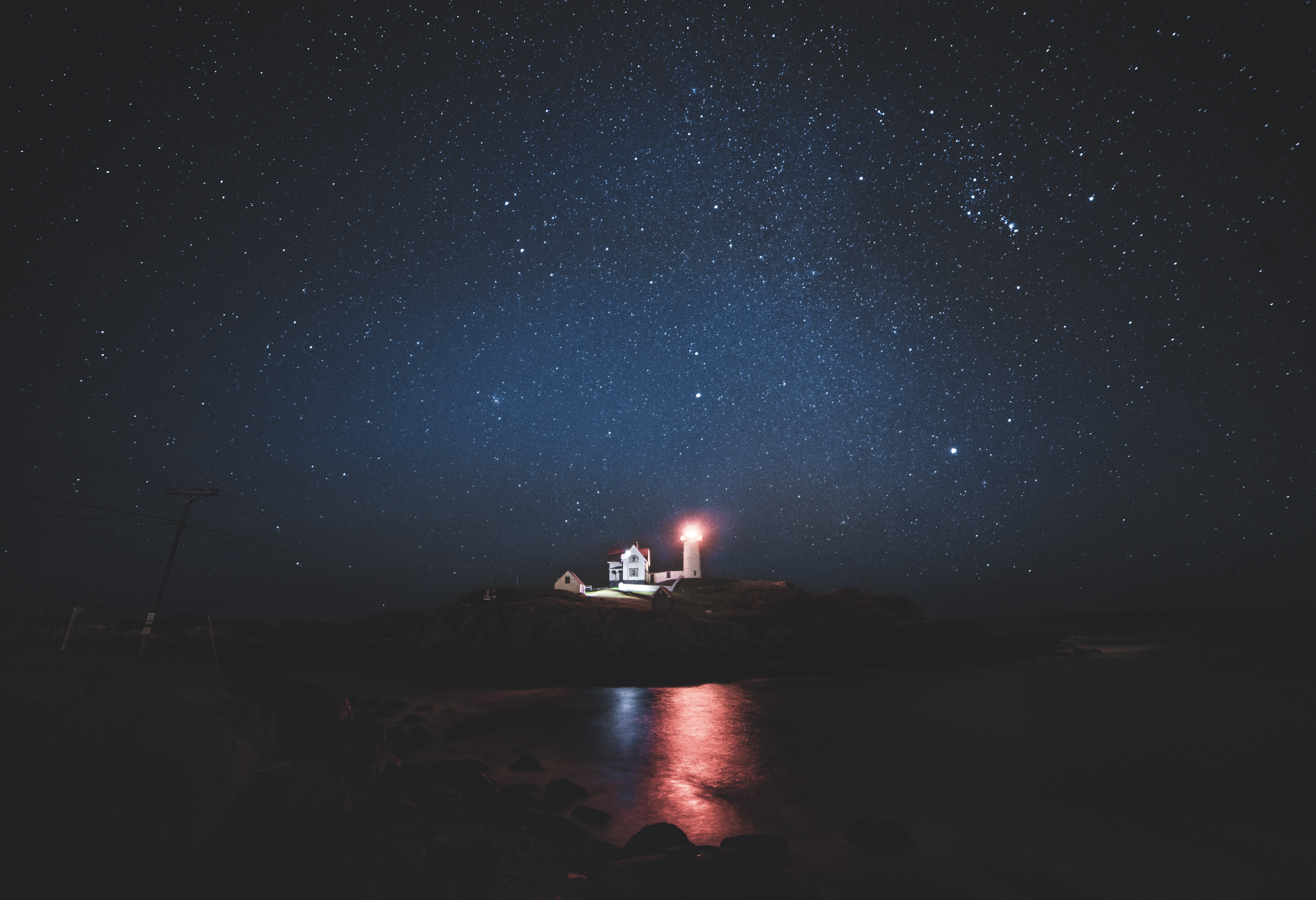 灯塔 大海 星夜 灯光 壁纸 5850×4000