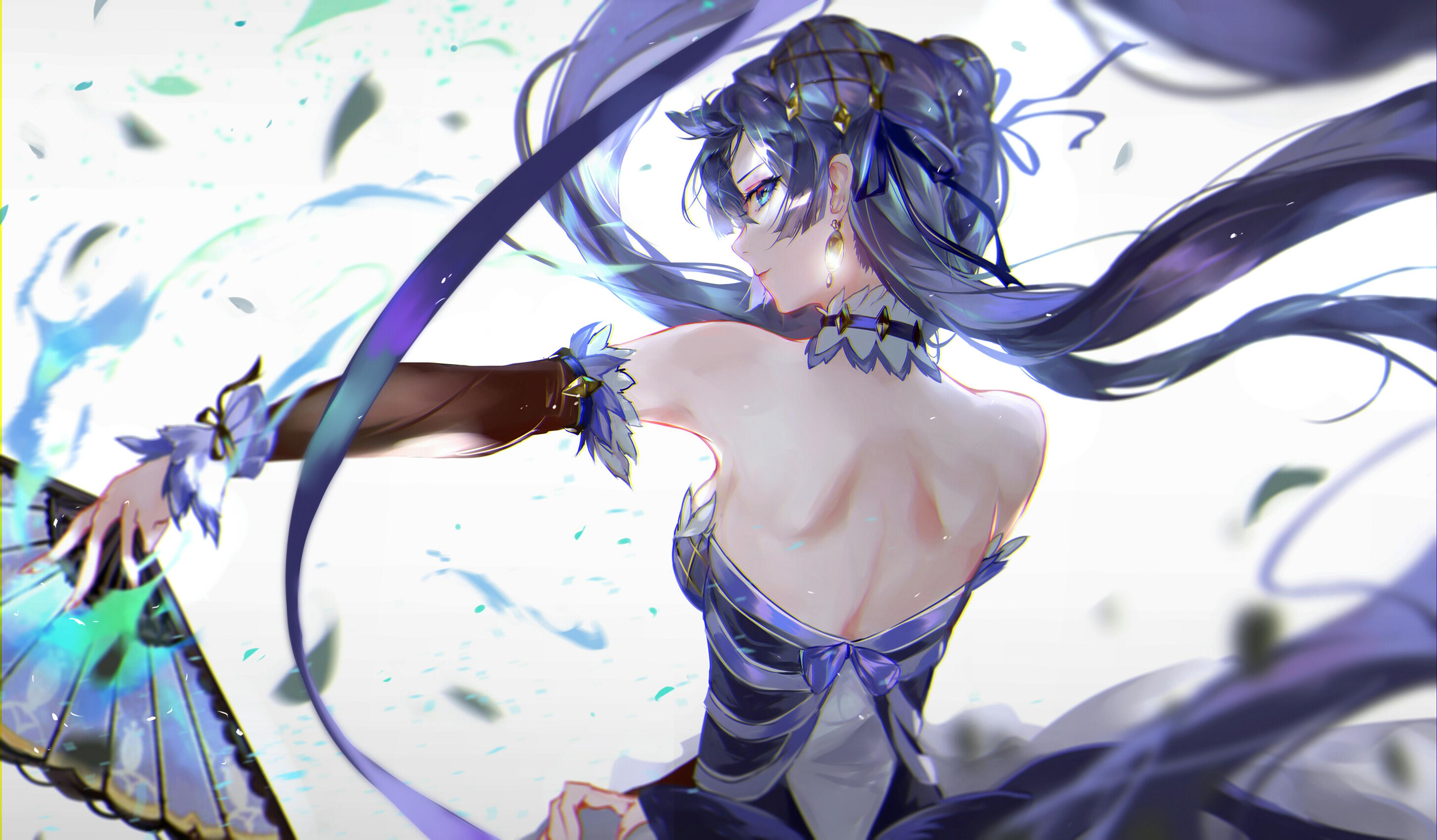 蓝眼睛 背 紫色头发 史诗七号 动漫 女孩 壁纸 3900×2281