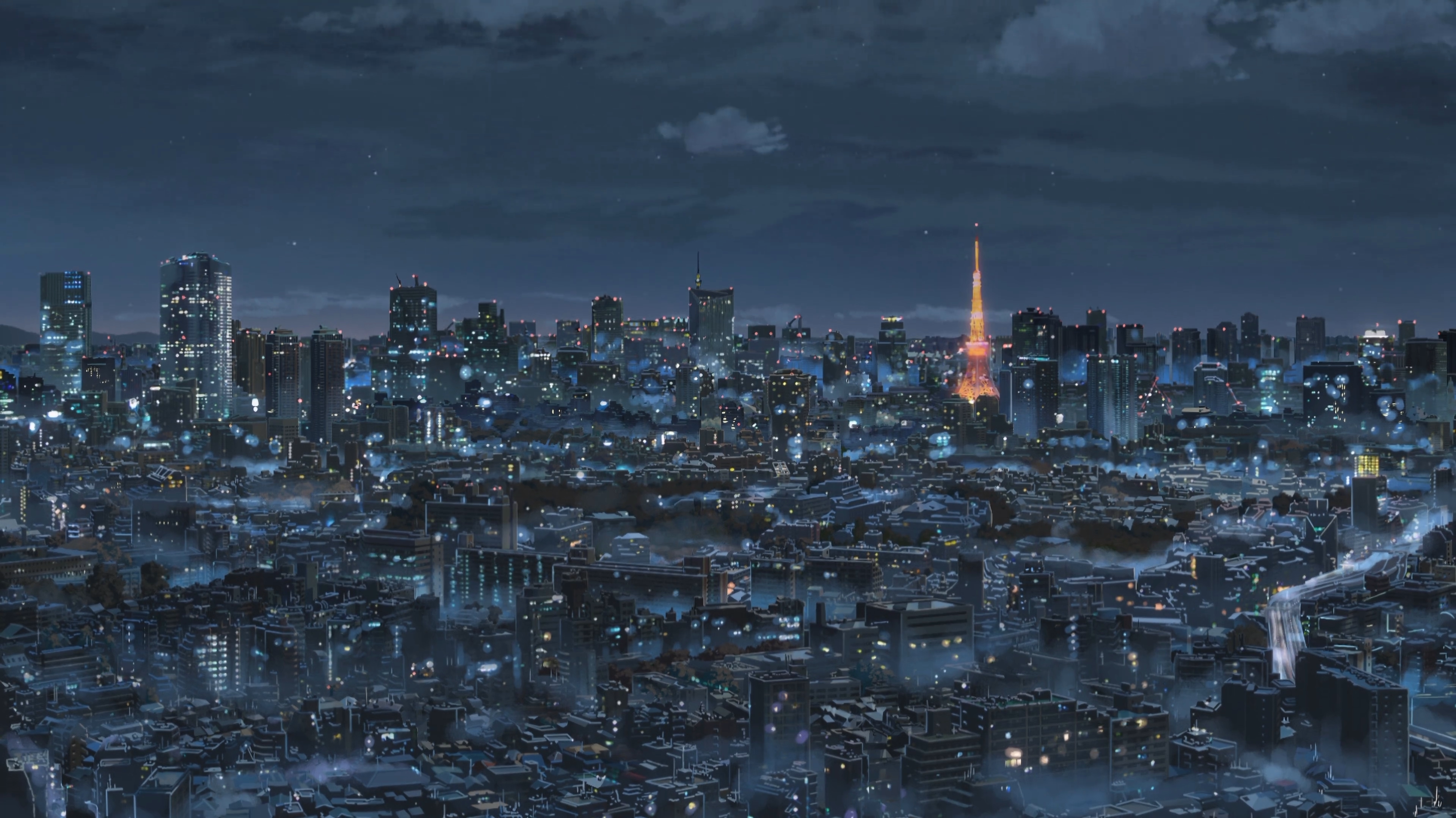 绚丽动漫 城市 夜景 楼房 霓虹灯 塔 4K壁纸 3840×2160