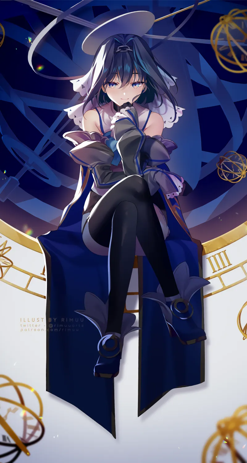 绝美蓝头发 蓝眼睛 女孩 动漫 虚拟 长袜 手机 无水印壁纸 6000×9600