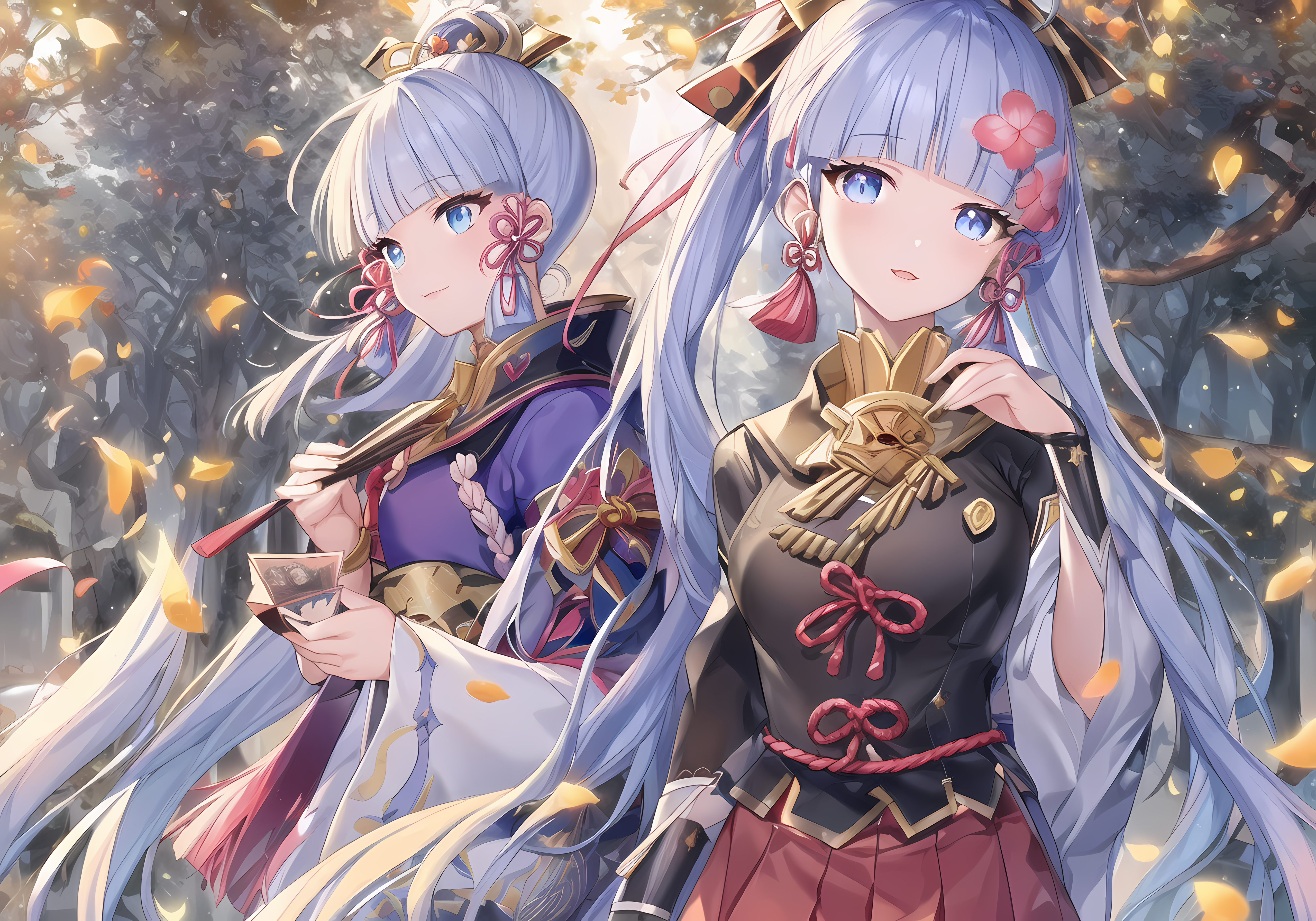 蓝头发 蓝眼睛 动漫女孩 原神 花瓣 壁纸 5120×3584