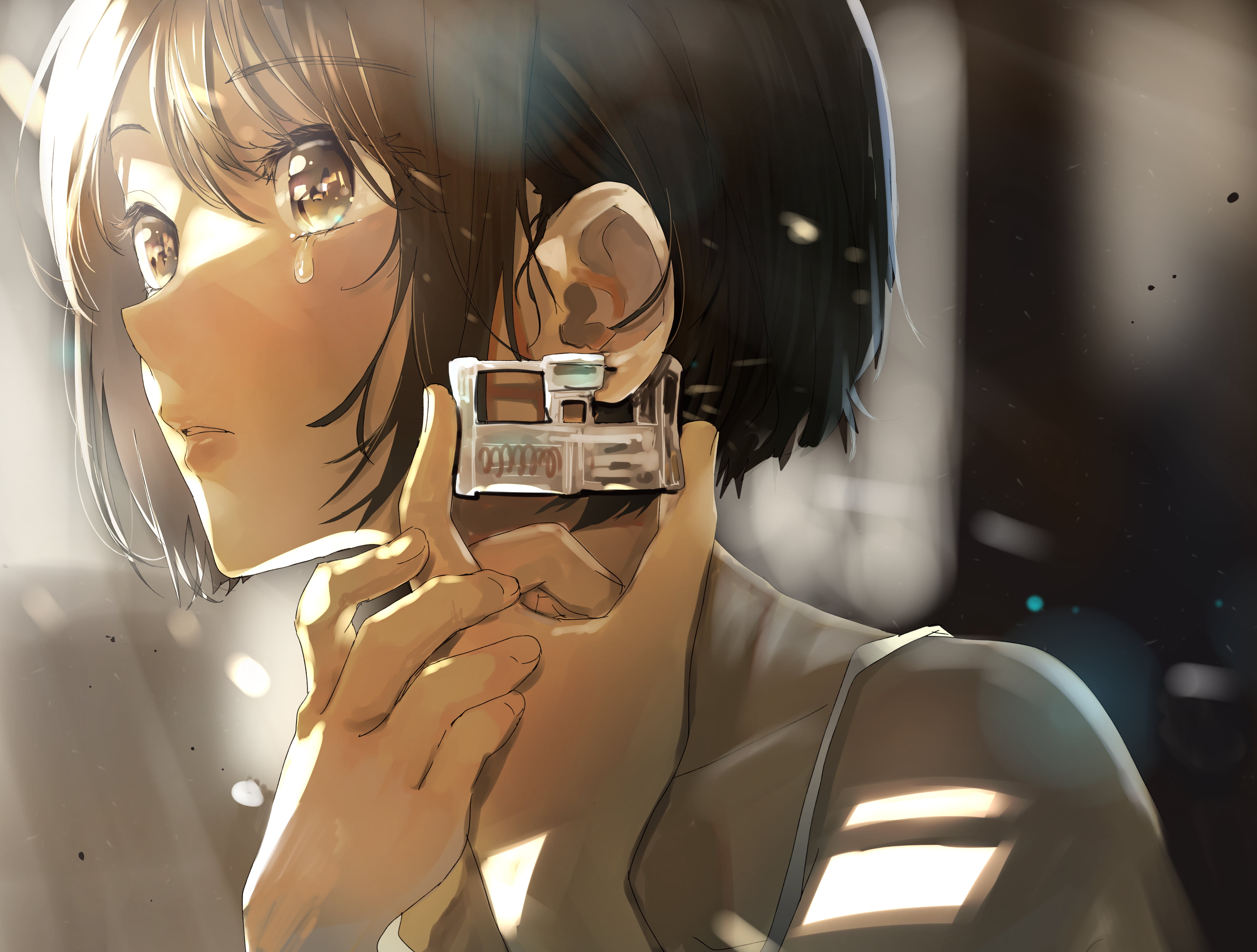原创 人物 眼泪 短发 动漫 女孩 耳洞 桌面壁纸 4092×3100
