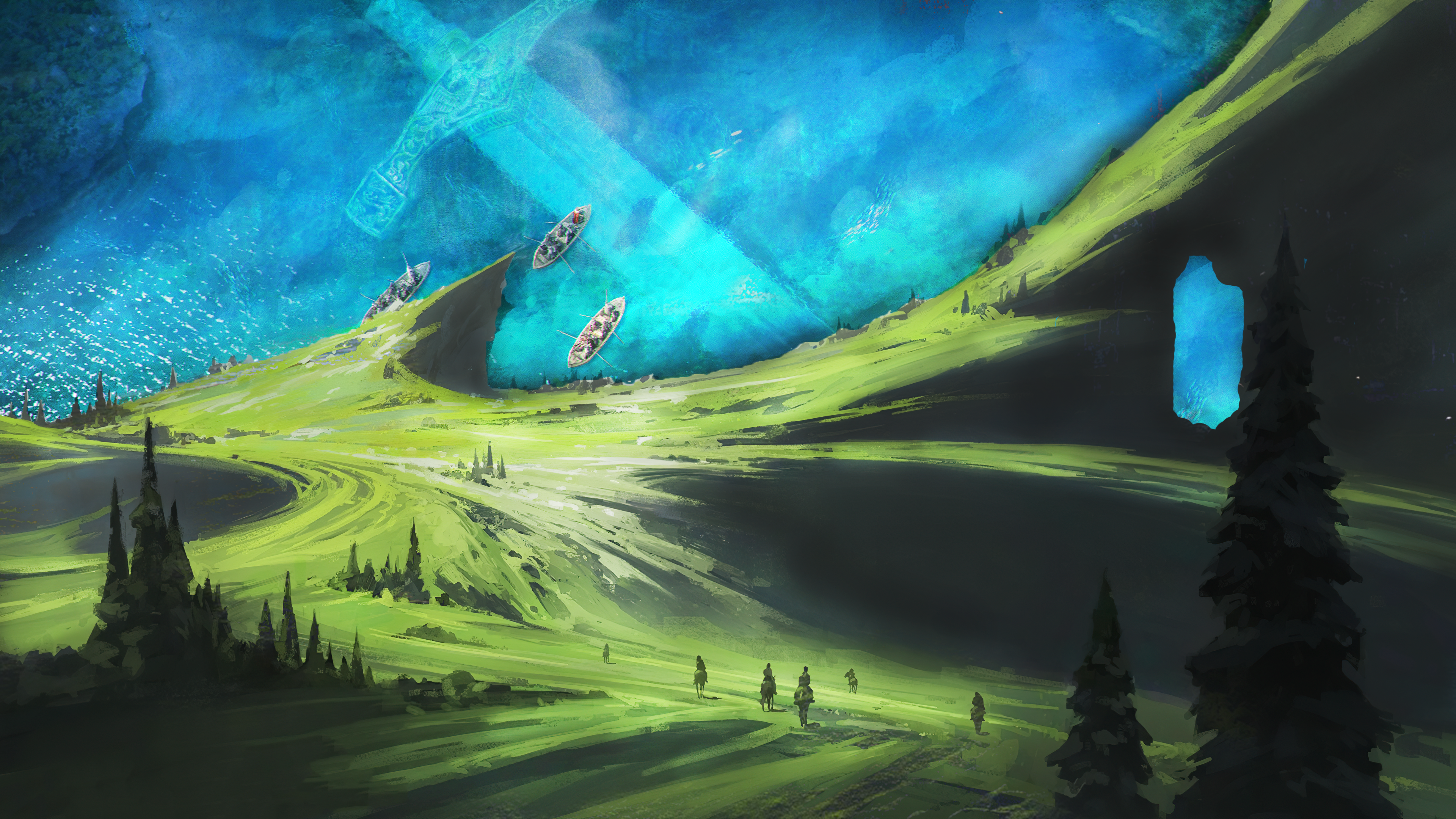 绚丽风景 海洋 AI艺术 光学 错觉 山顶 高清壁纸 3840×2160