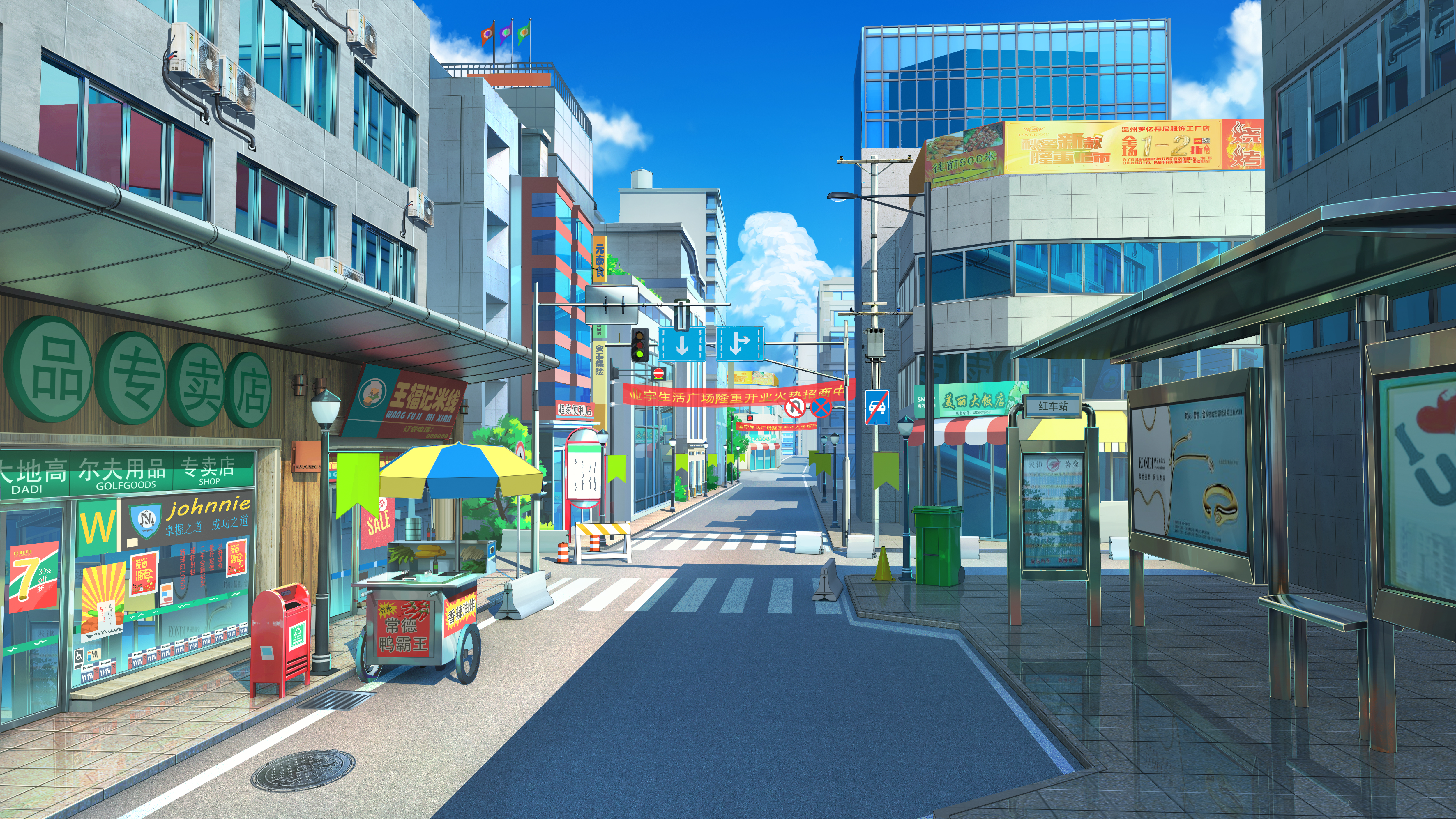 超清AI艺术 道路 建筑 商店 日光 风景 手机壁纸 5000×2813
