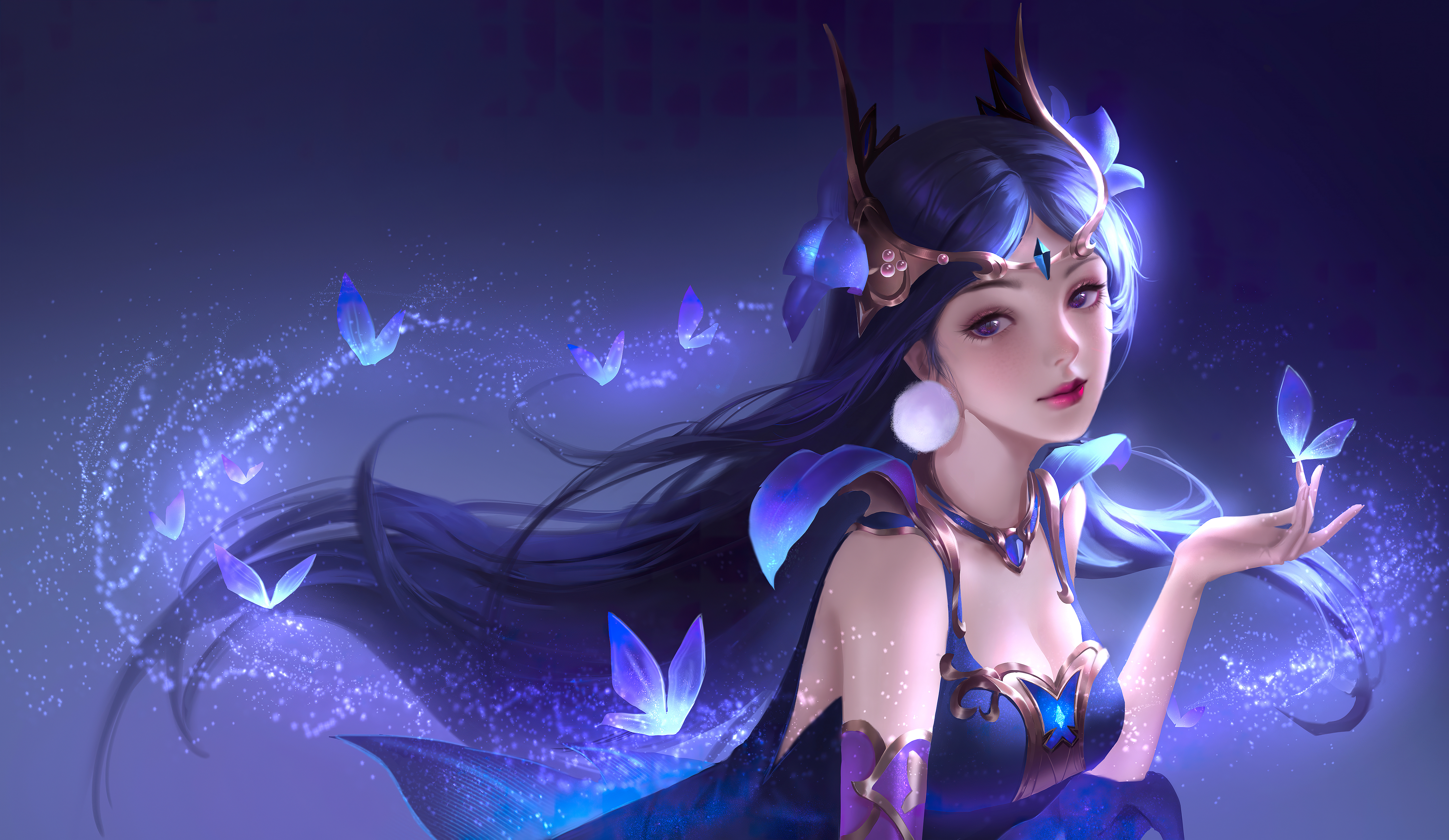 游戏CG 角色 王者荣耀 女孩 蝴蝶 花 王冠 壁纸 6724×3900