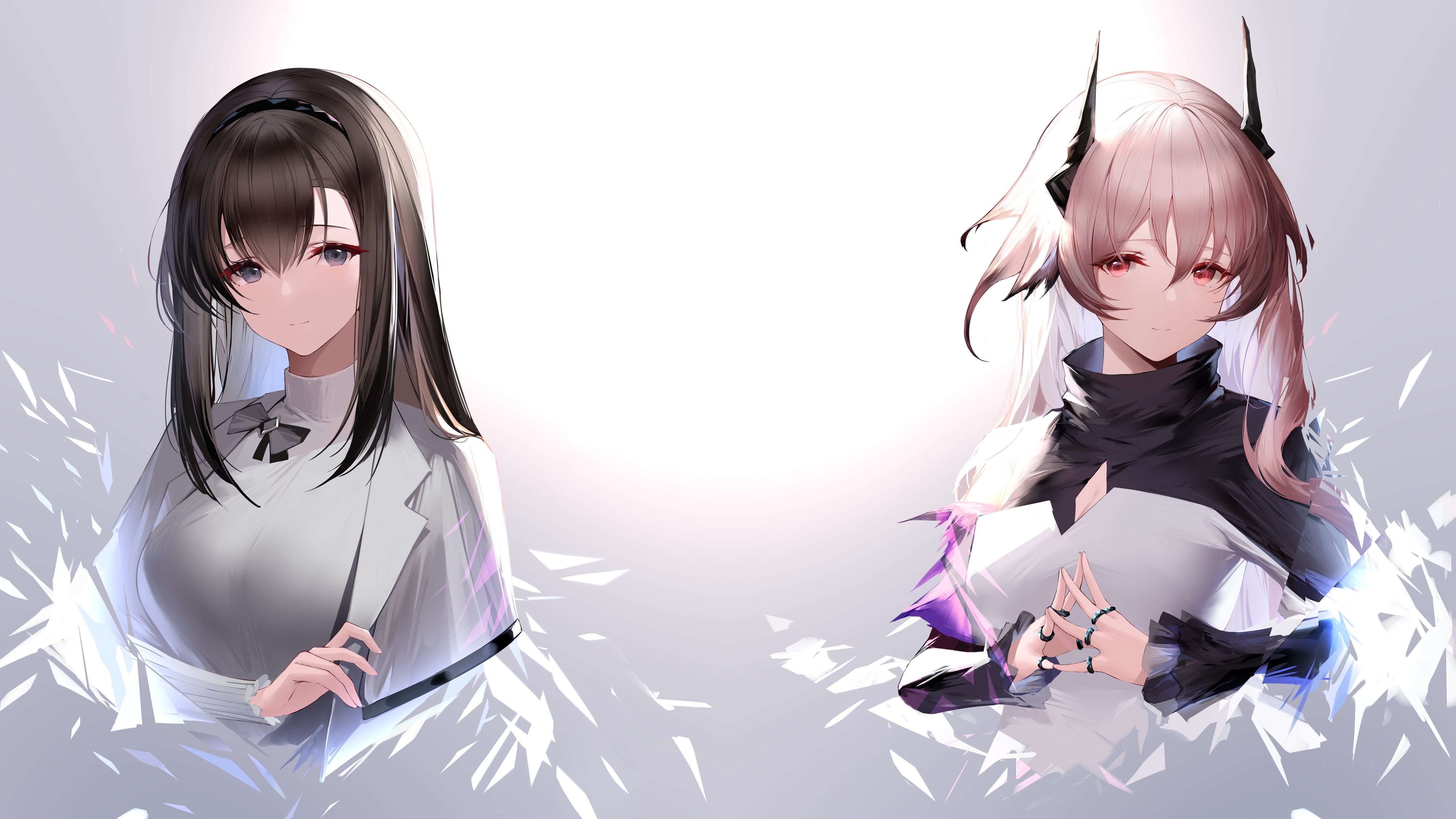 绚丽动漫 女孩 白色背景 长发 无水印壁纸 4000×2250