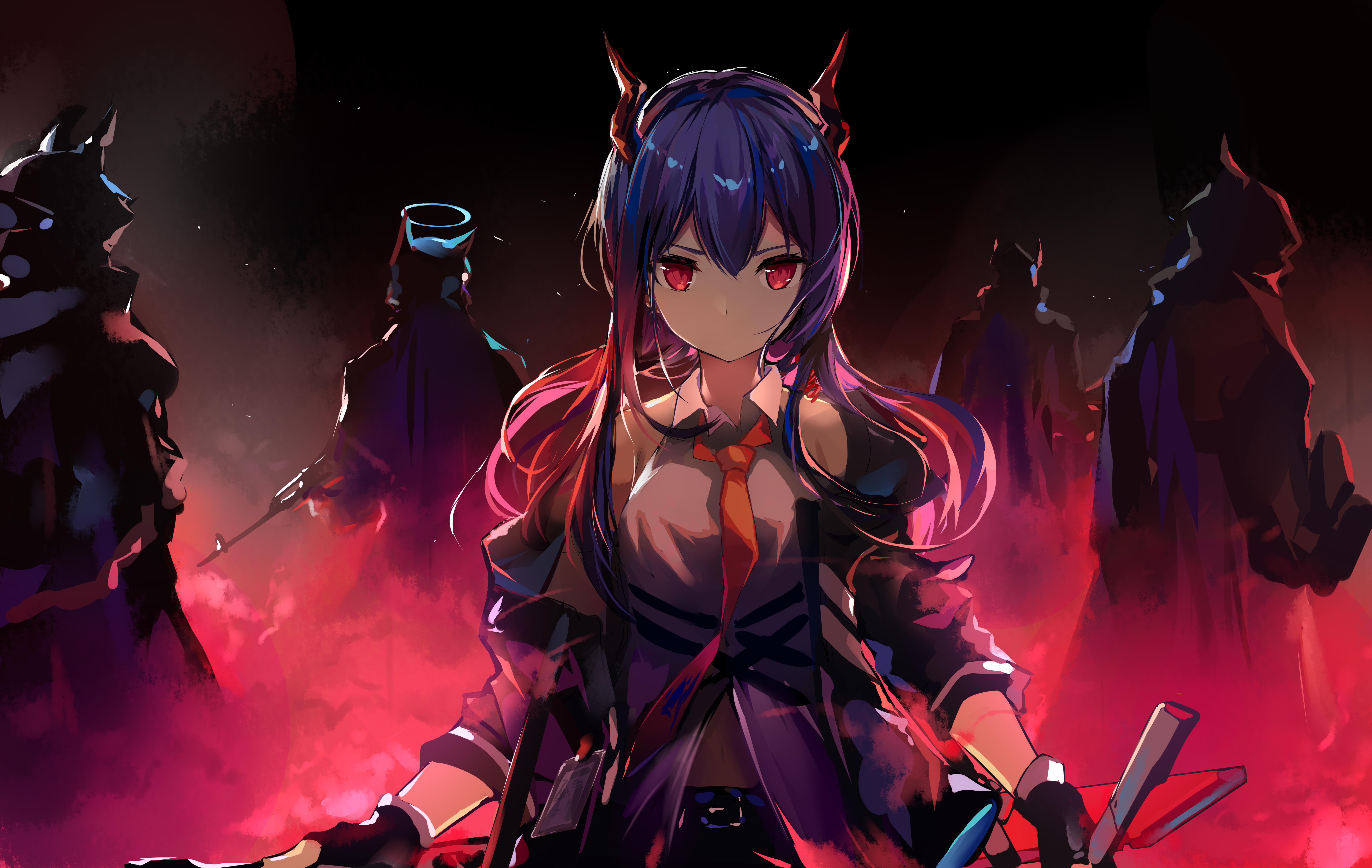蓝头发 红眼睛 动漫 女孩 AI艺术号角 龙女 壁纸 7142×4520