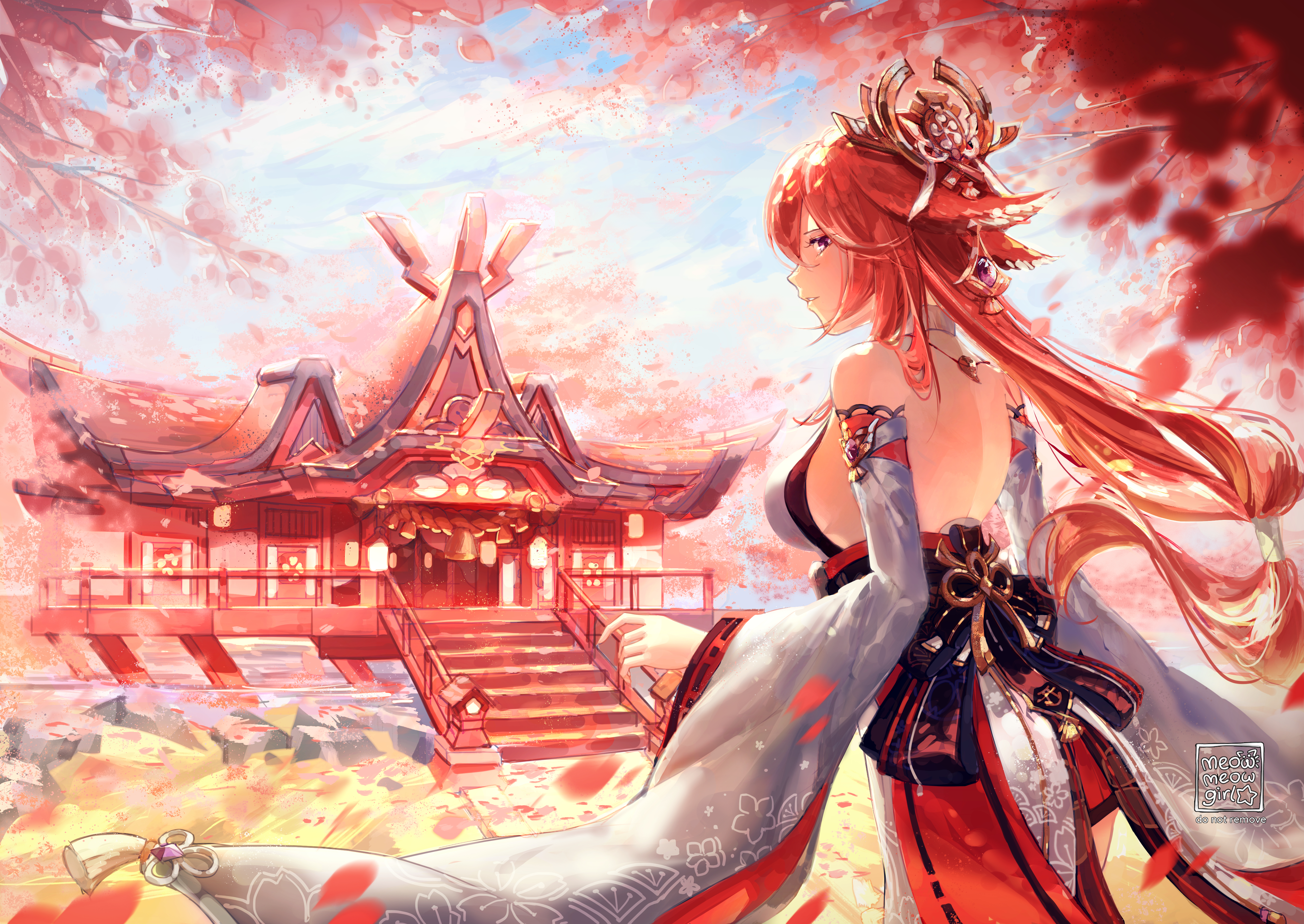 原神 艺术家 游戏CG 动漫 女孩 美术 素描 神社 无水印壁纸 4950×3507