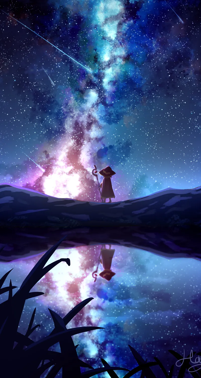 短发 动漫 女孩 女巫帽子 女巫 星星 流星 星夜 夜晚 手机 壁纸 4000×5820
