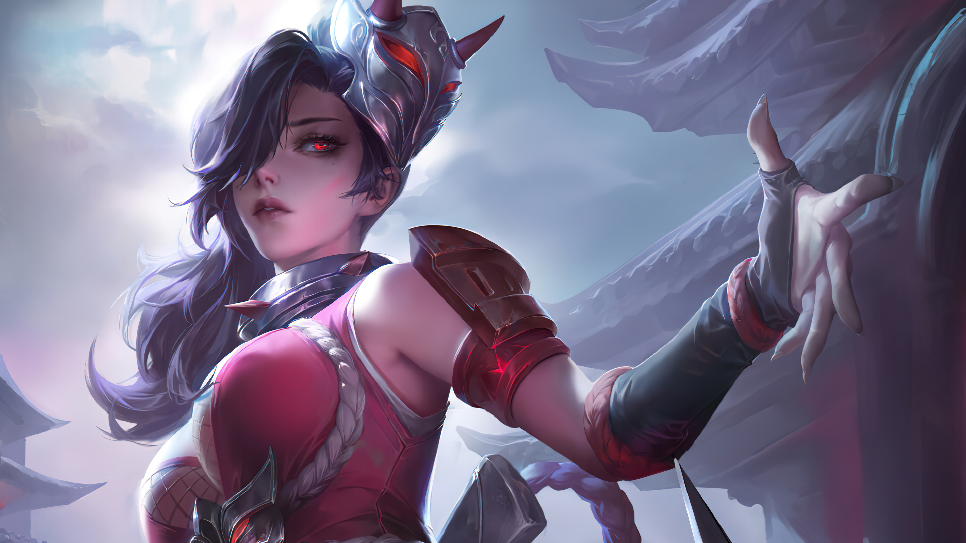 唯美战士 红眼 奇幻女孩 奇幻艺术 面具 高清壁纸 3840×2160