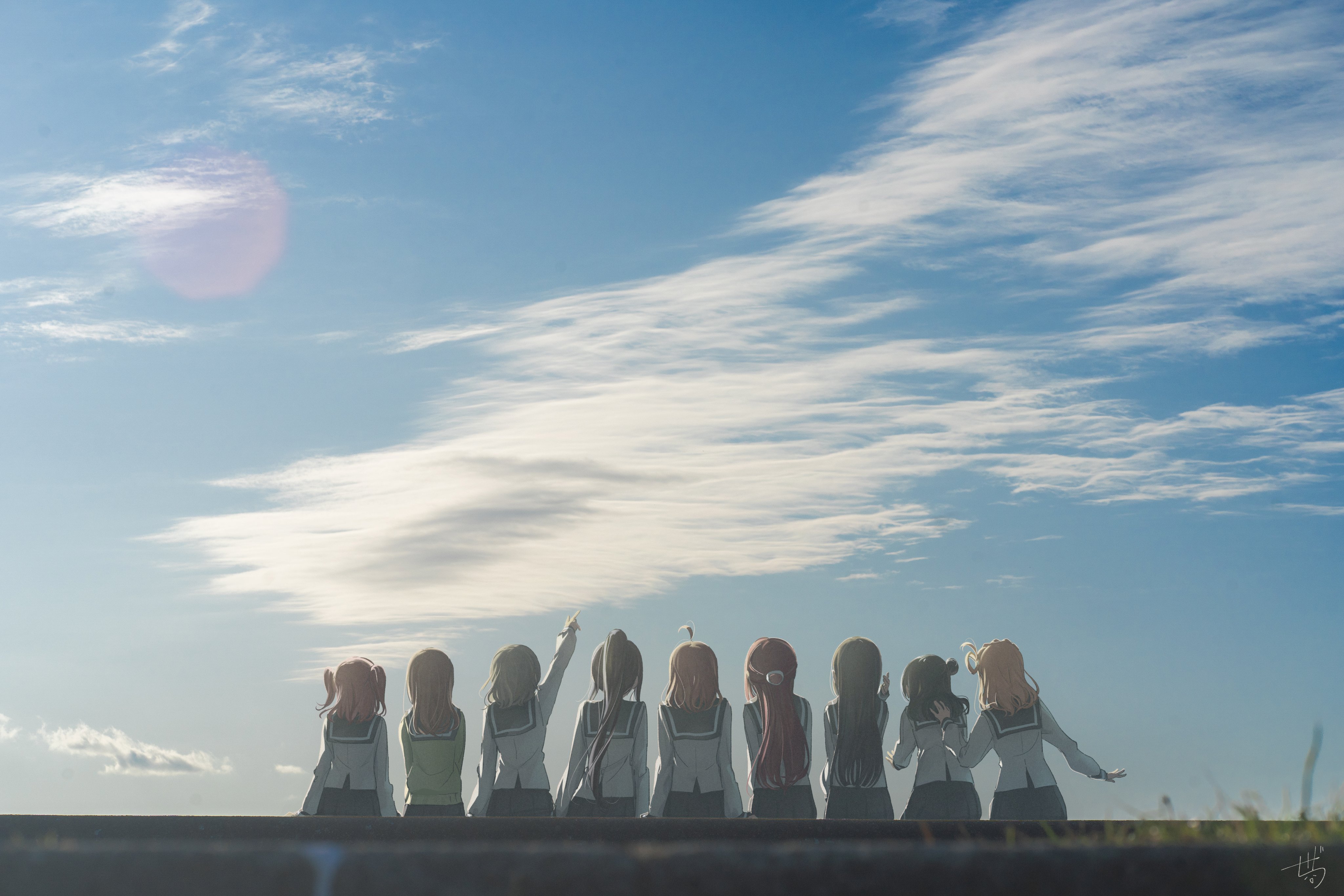女学生 阳光 动漫 女孩 天空 云 校服 桌面壁纸 4096×2731