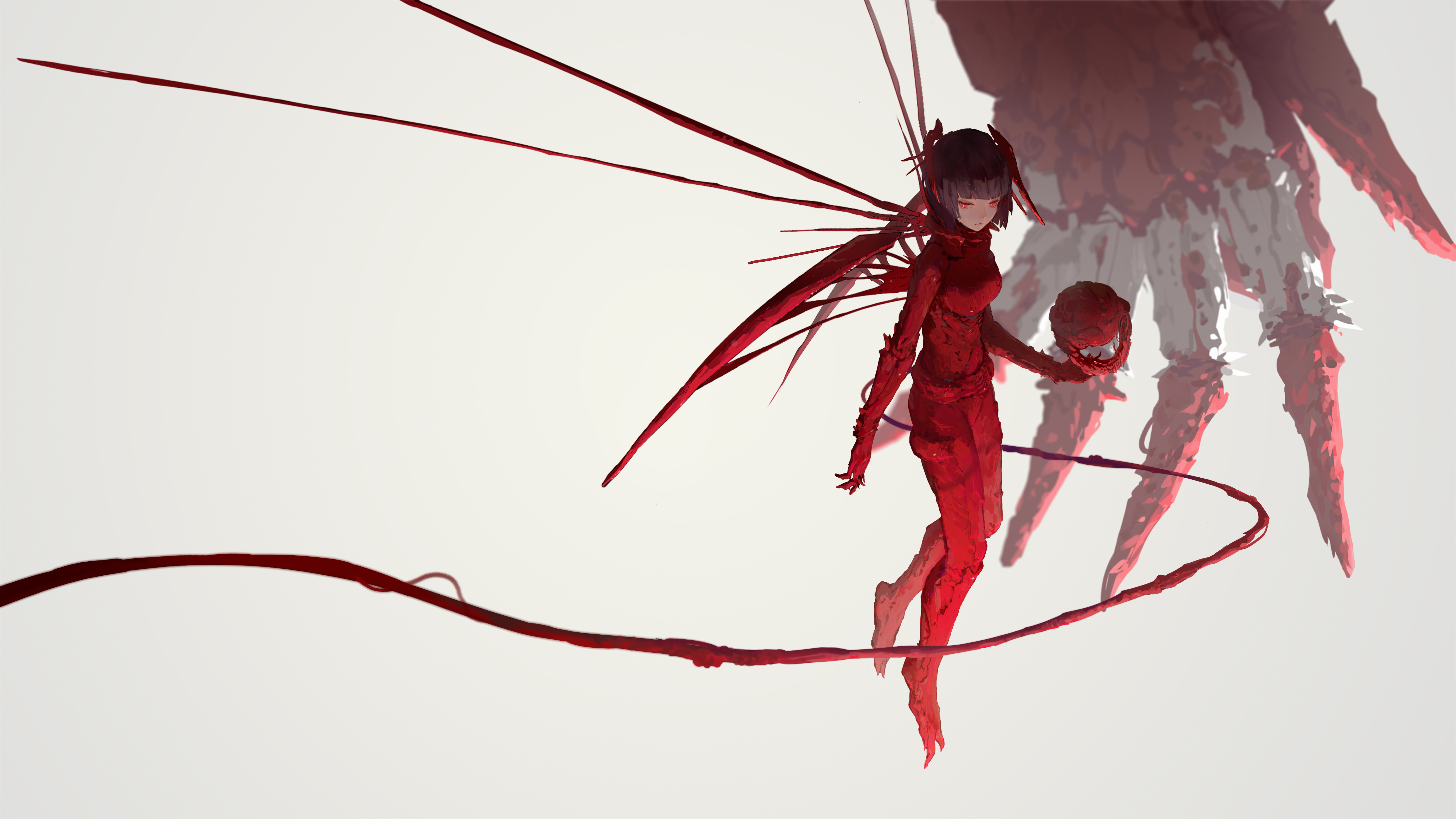 绝美短发 红眼睛 怪物女孩 骑士 动漫 女孩 手机壁纸 5600×3150
