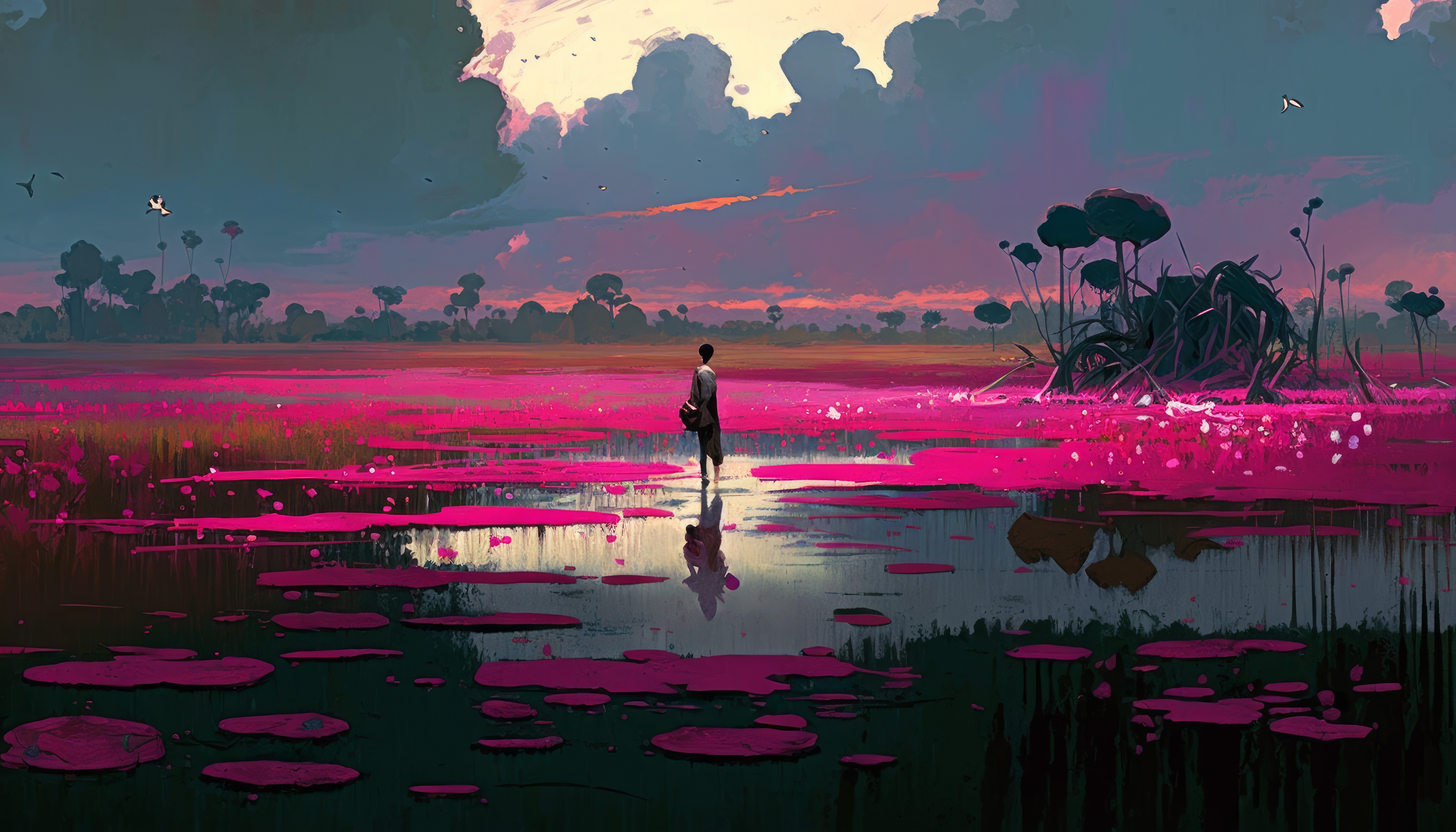 艺术 云 绘画 洋红色 水 4K高清壁纸 4579×2616