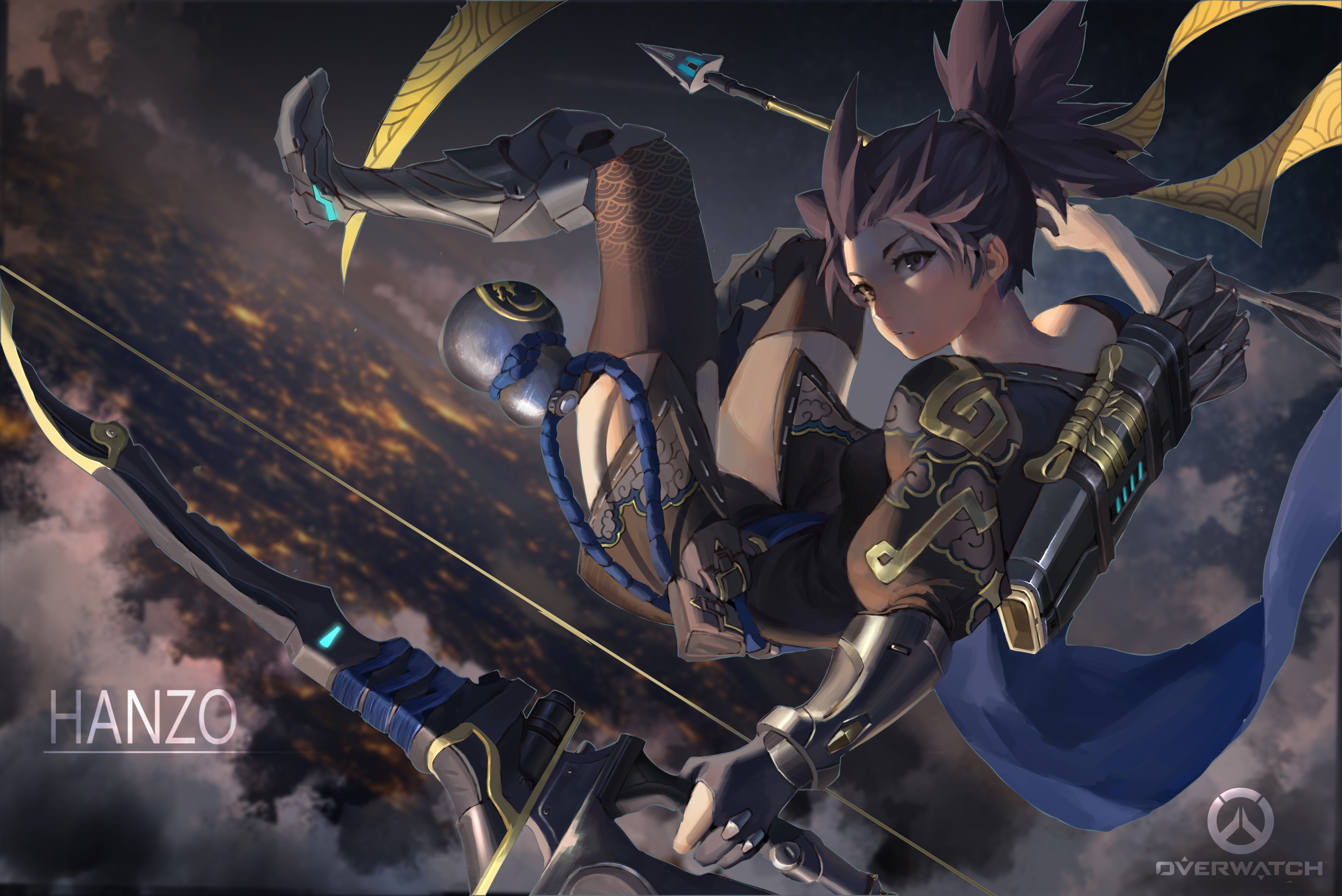 守望 短发 动漫 女孩 盔甲 服装 武器 弓 4K高清壁纸 3925×2622