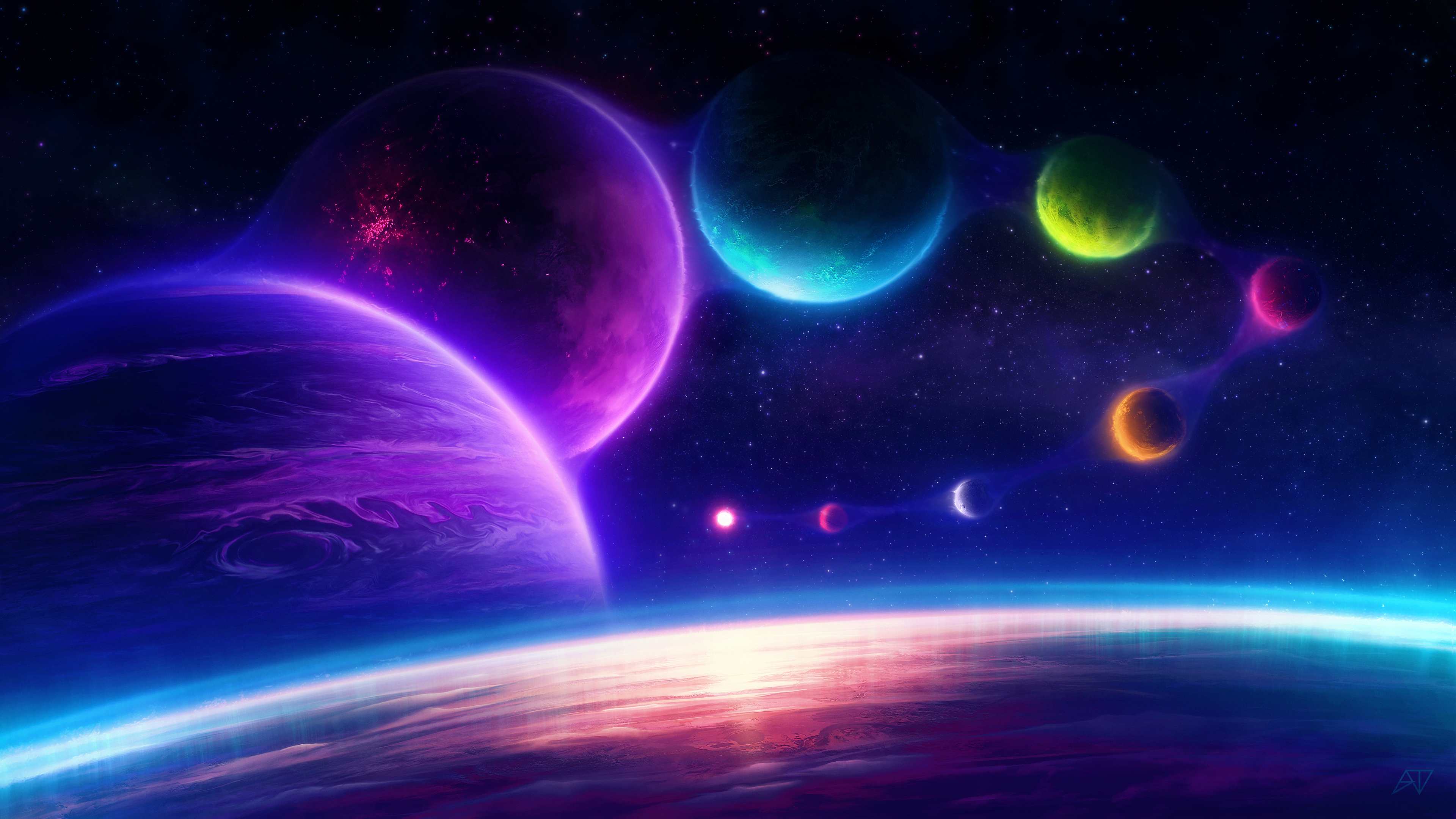 空间艺术 行星 彩色 恒星 气体 巨人 空间 AI艺术 壁纸 3840×2160