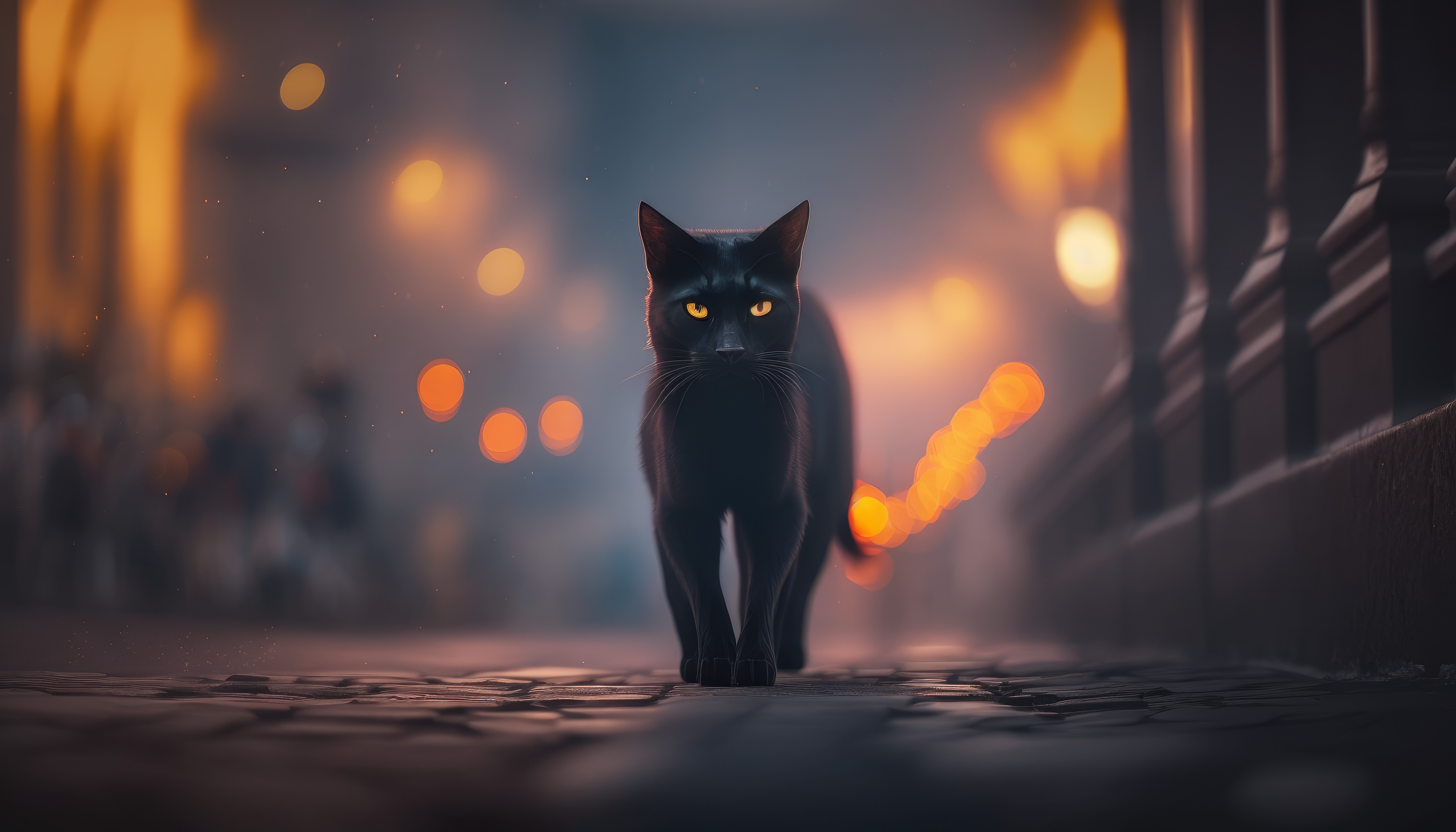 艺术 动物 宠物 猫 插图 黑色 简单背景 4K高清壁纸 4579×2616
