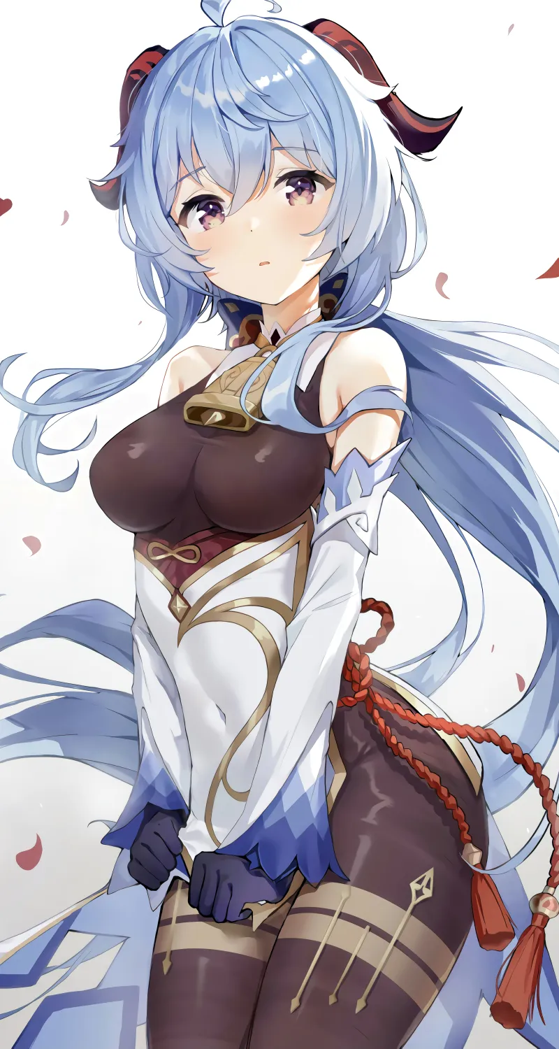 热门蓝色头发 长发 动漫 女孩 原神 感伤 紧身衣 号角 手机 壁纸 6088×9824