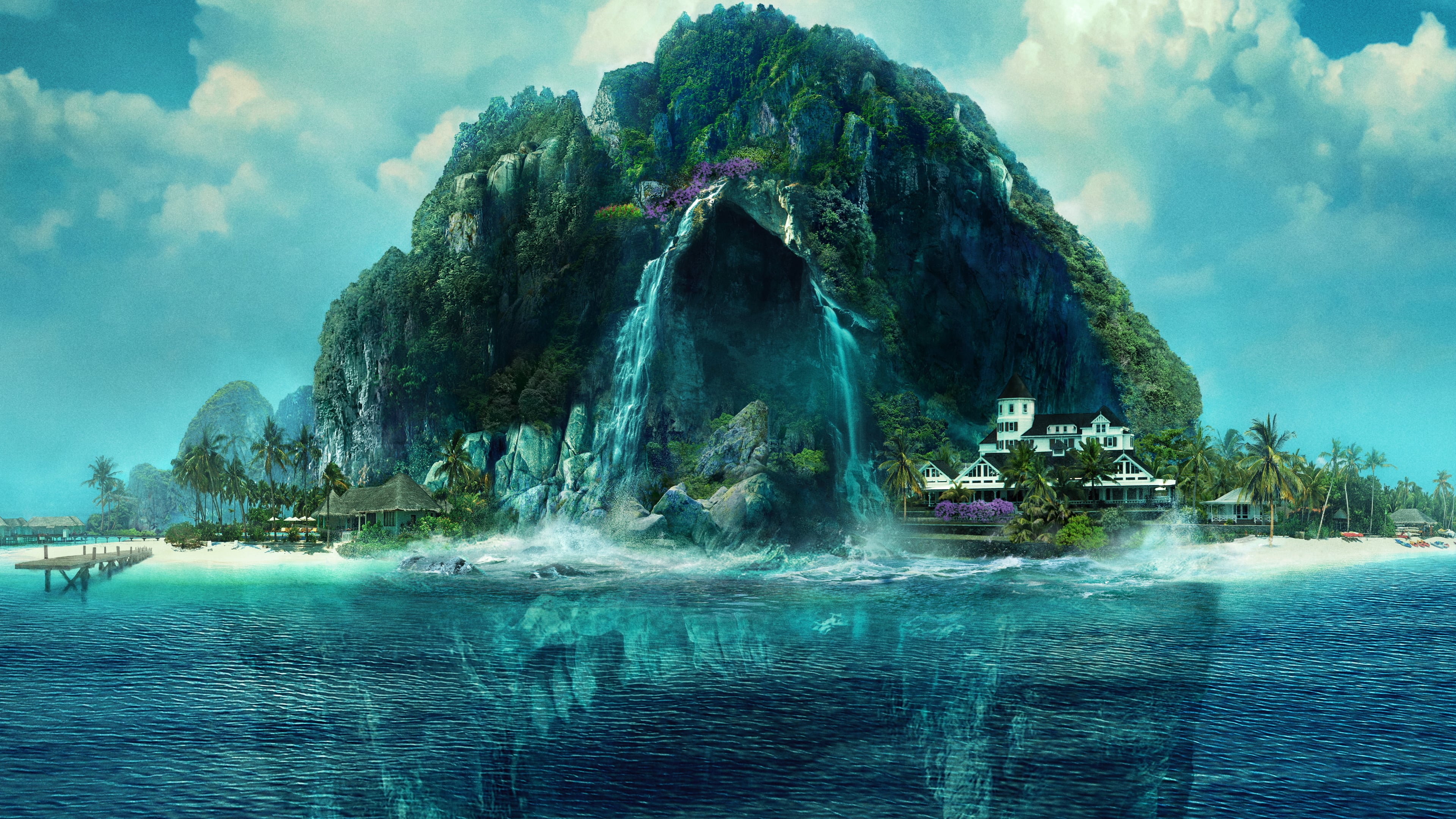 绚丽梦幻岛 岛 自然 房子 树 骷髅 桌面壁纸 3840×2160