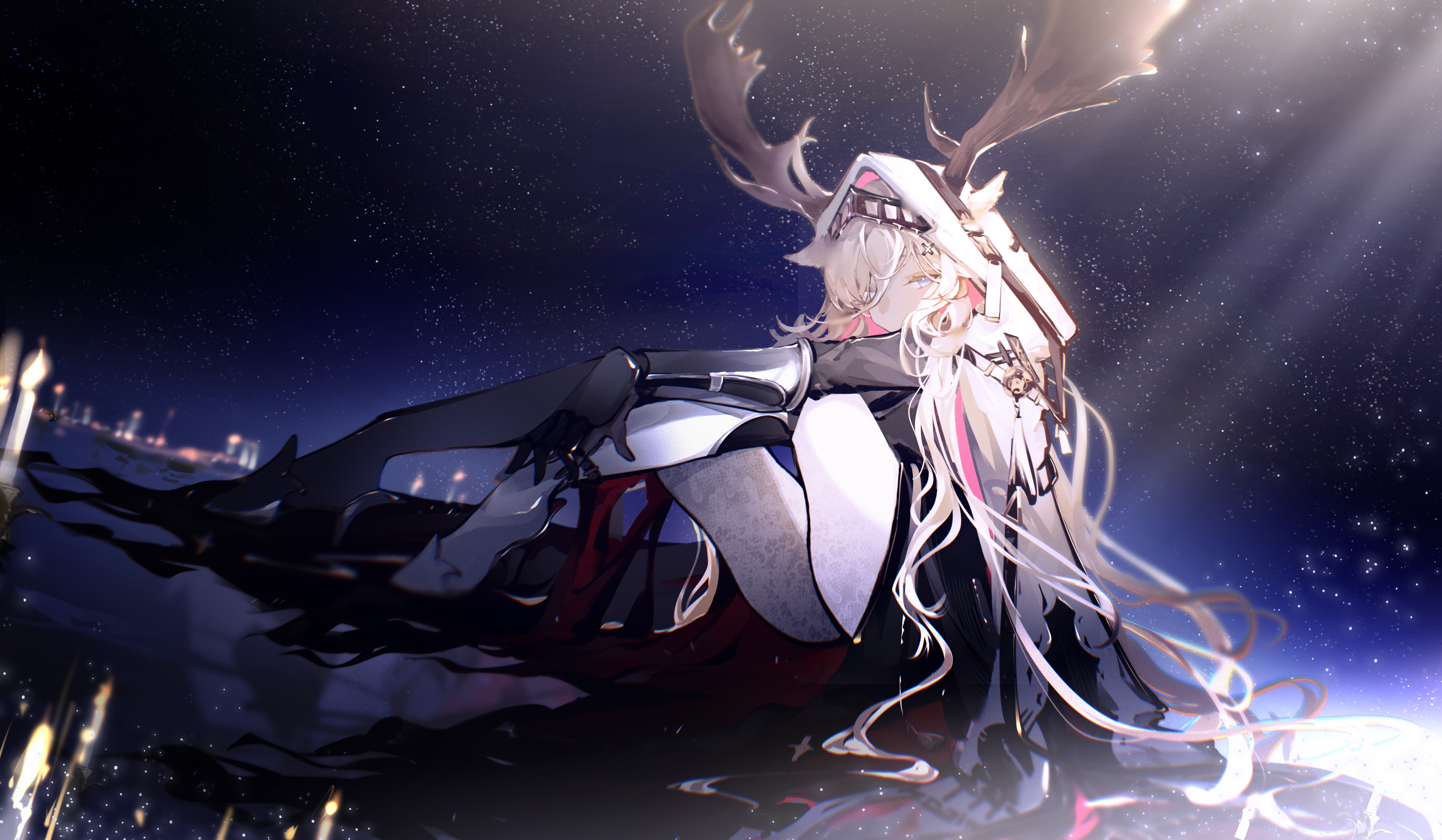 长发 动漫 女孩 蜡烛 星星 倒影 神 骑士 壁纸 5698×3319