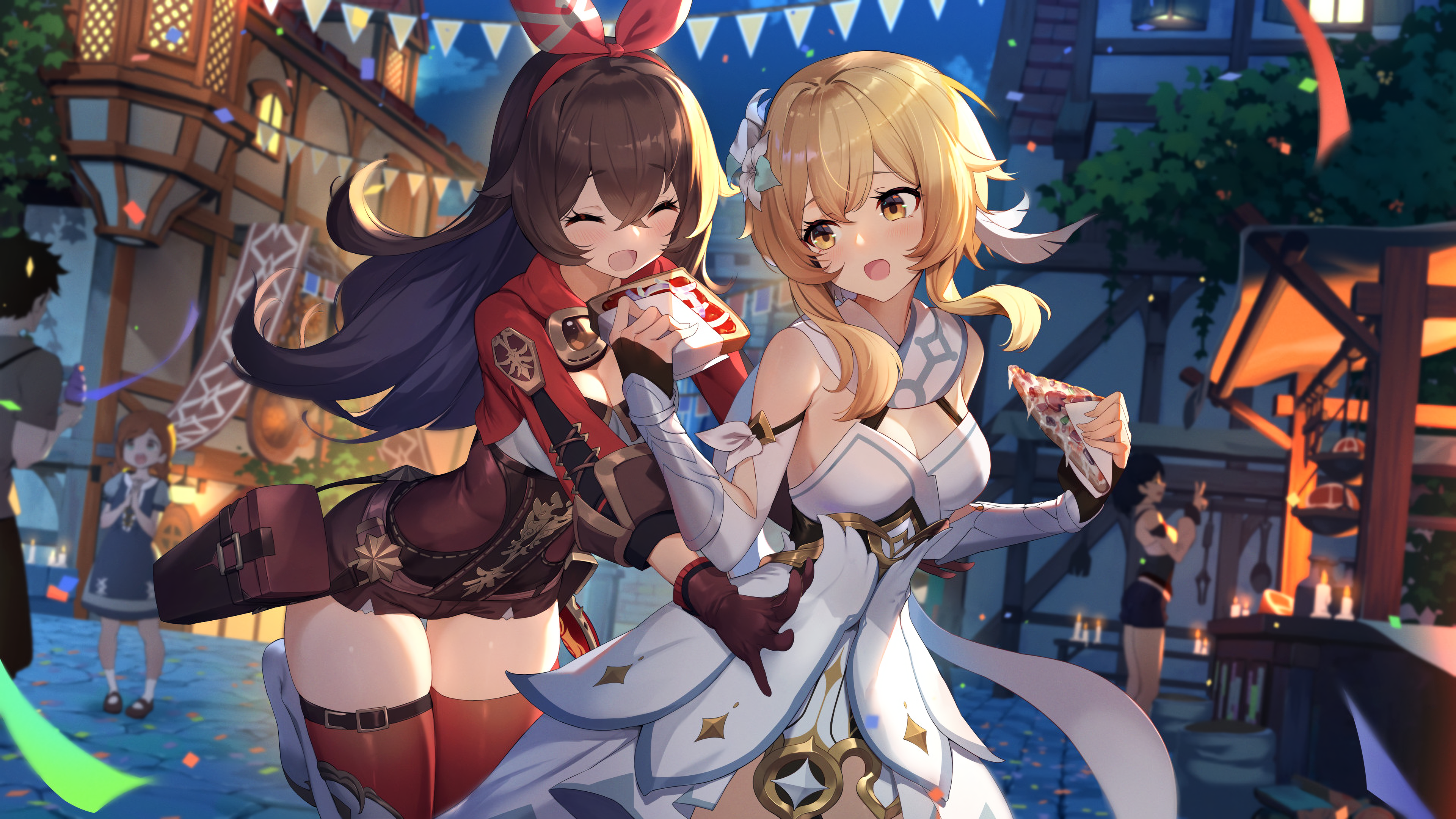 女孩 动漫 原神 琥珀 食品 五彩 纸屑 4K高清壁纸 3840×2160