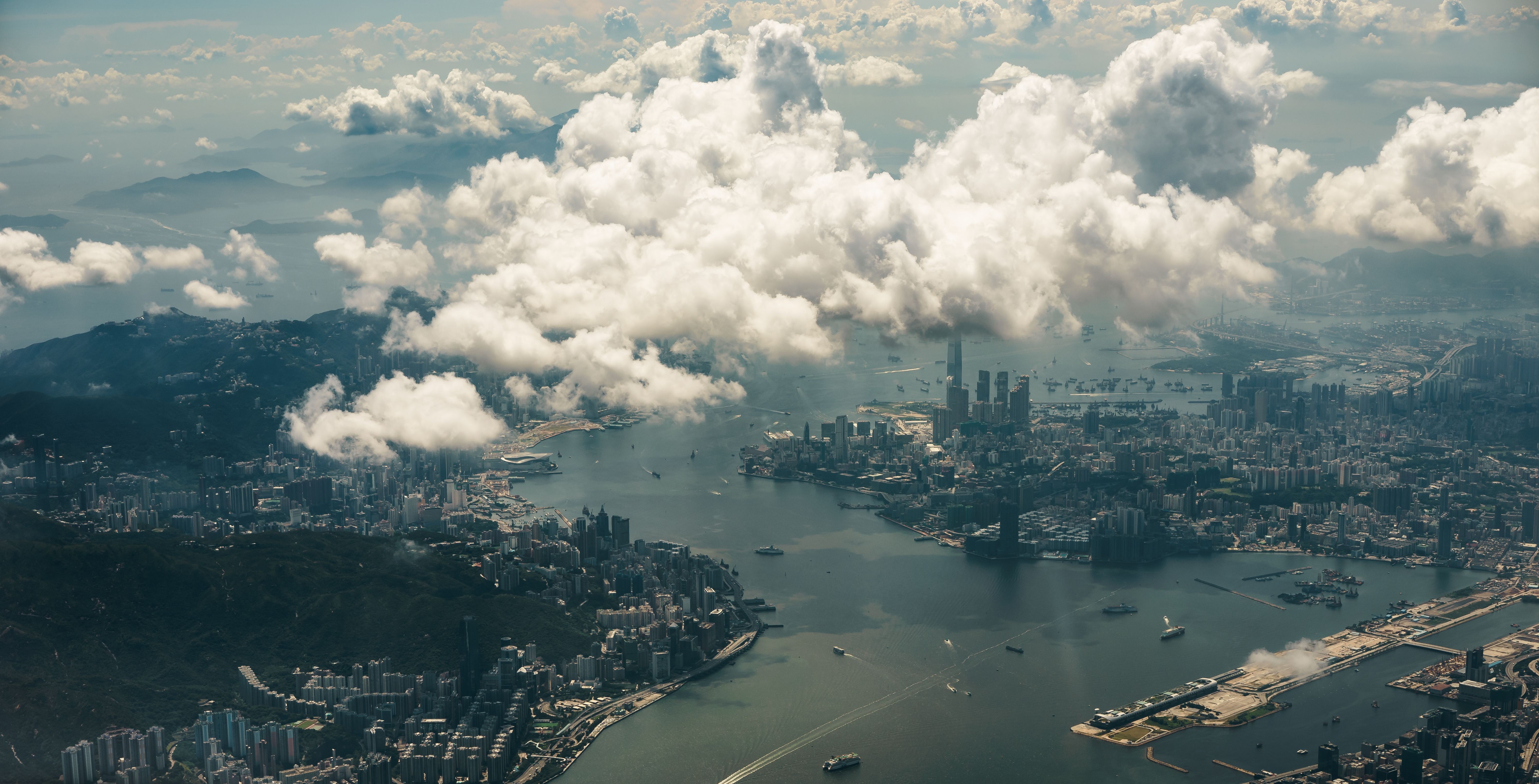 城市 河 云 天空 壁纸 6000×3057