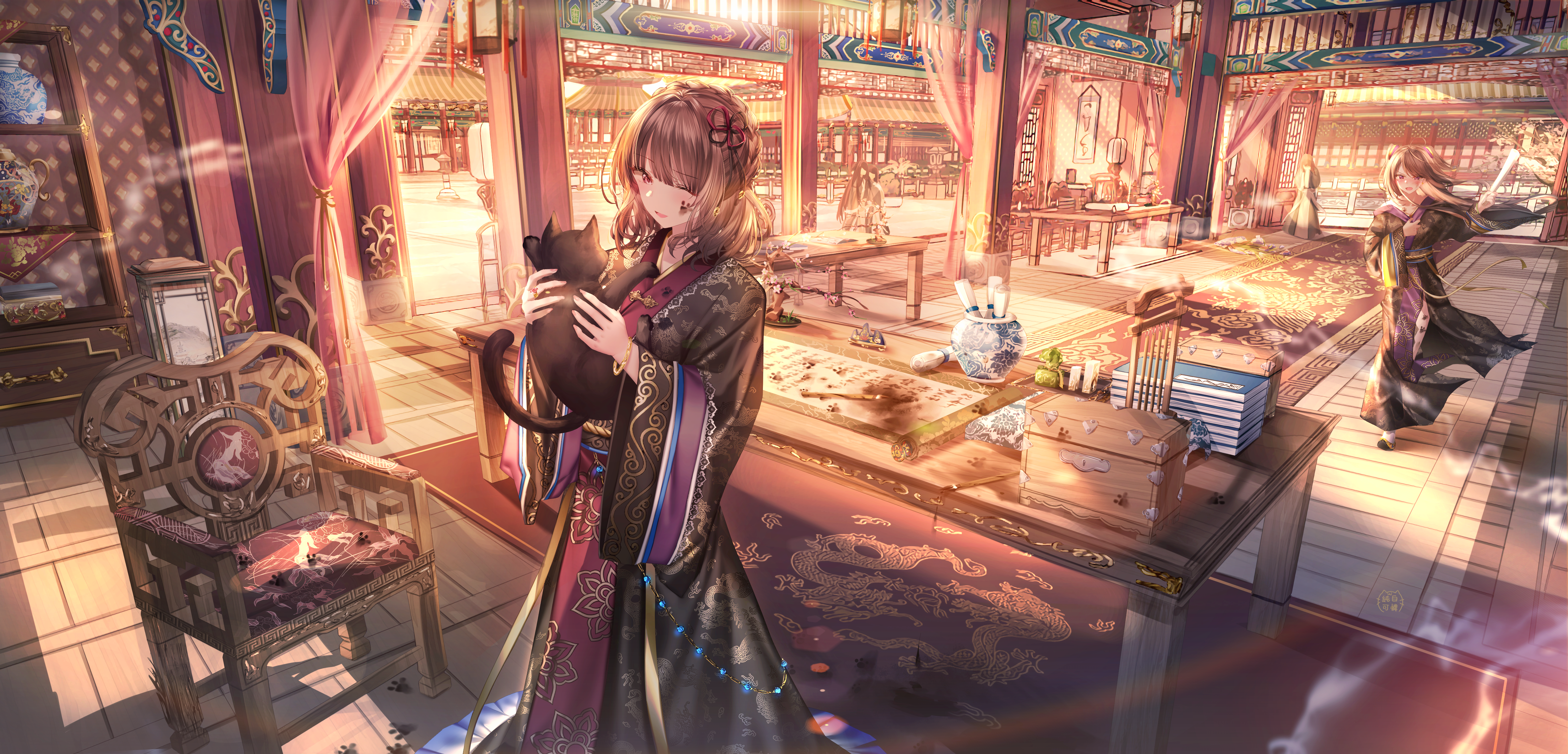 动漫 猫 国风 汉服 4K高清壁纸 5116×2462