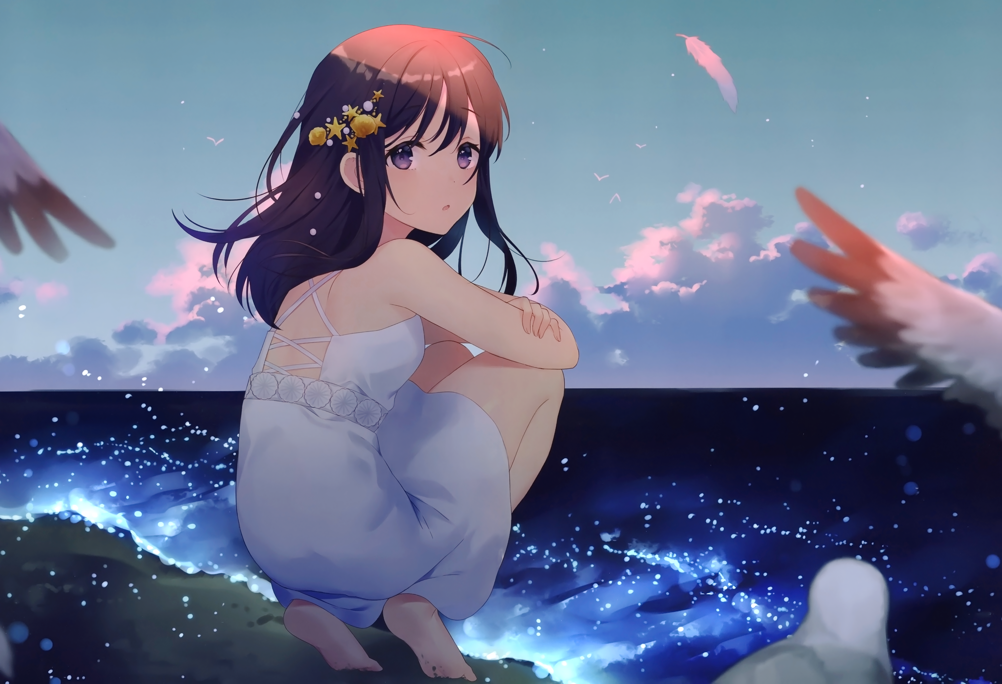 动漫 女孩 海滩 大海 太阳裙 4K高清壁纸 4223×2883
