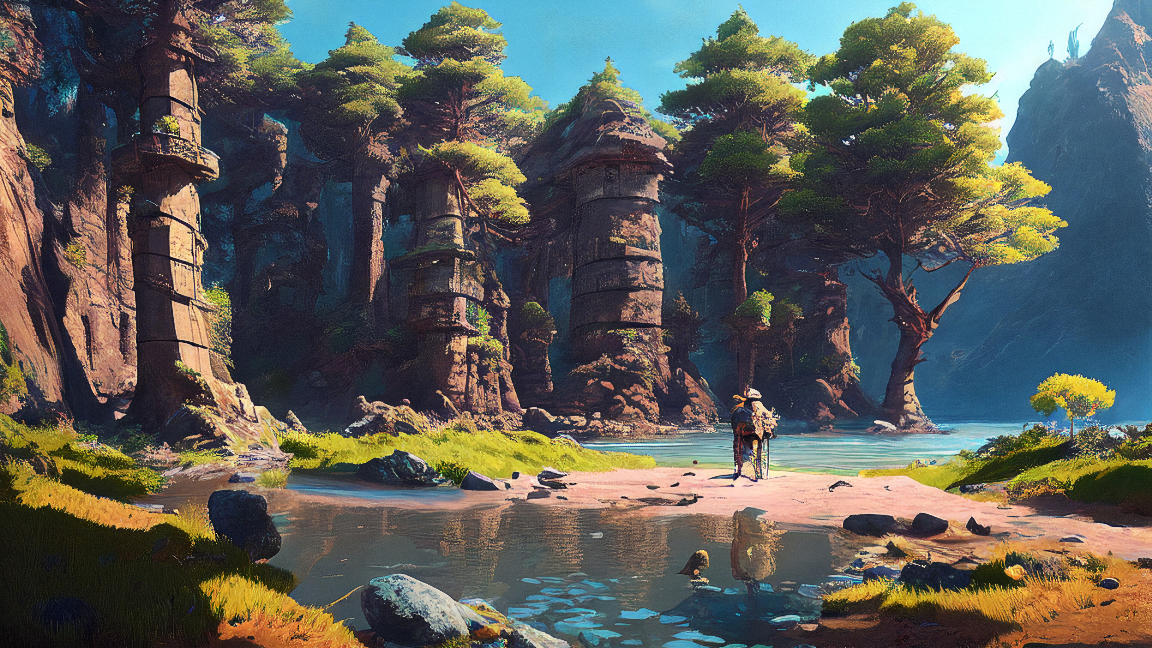 热门艺术 风景 AI艺术 插图 水 自然 树木 高清壁纸 3840×2160