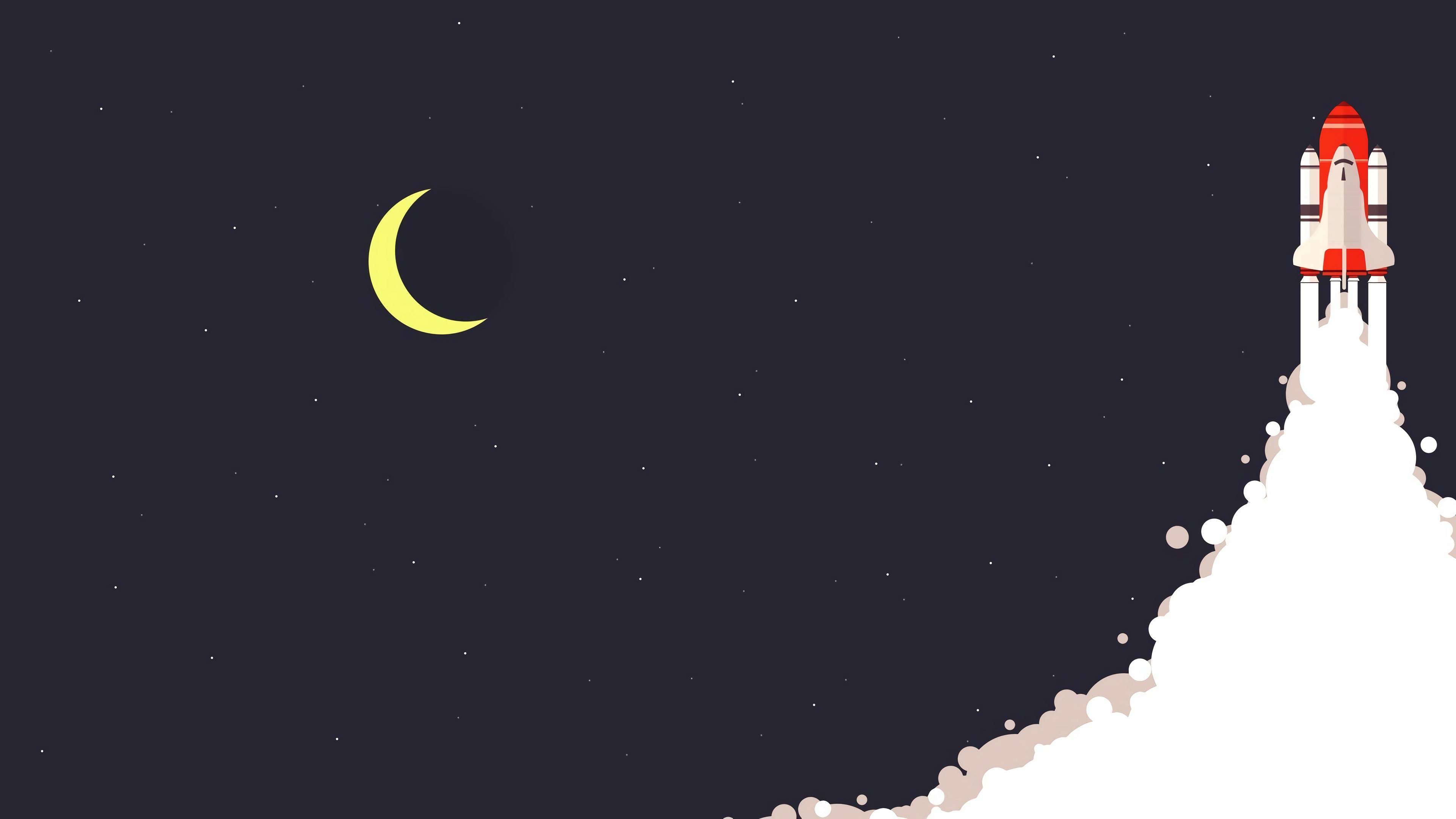 简单背景 极简主义 月亮 火箭 4K高清壁纸 3840×2160