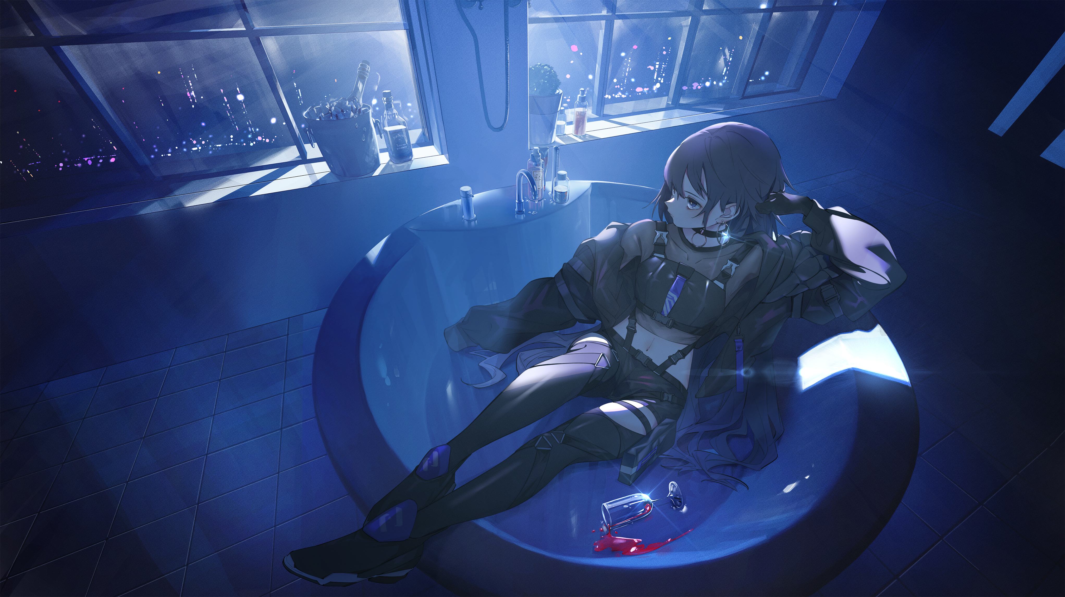 热门浴缸里 美 动漫 女孩 葡萄酒 虚拟 高清壁纸 4087×2291