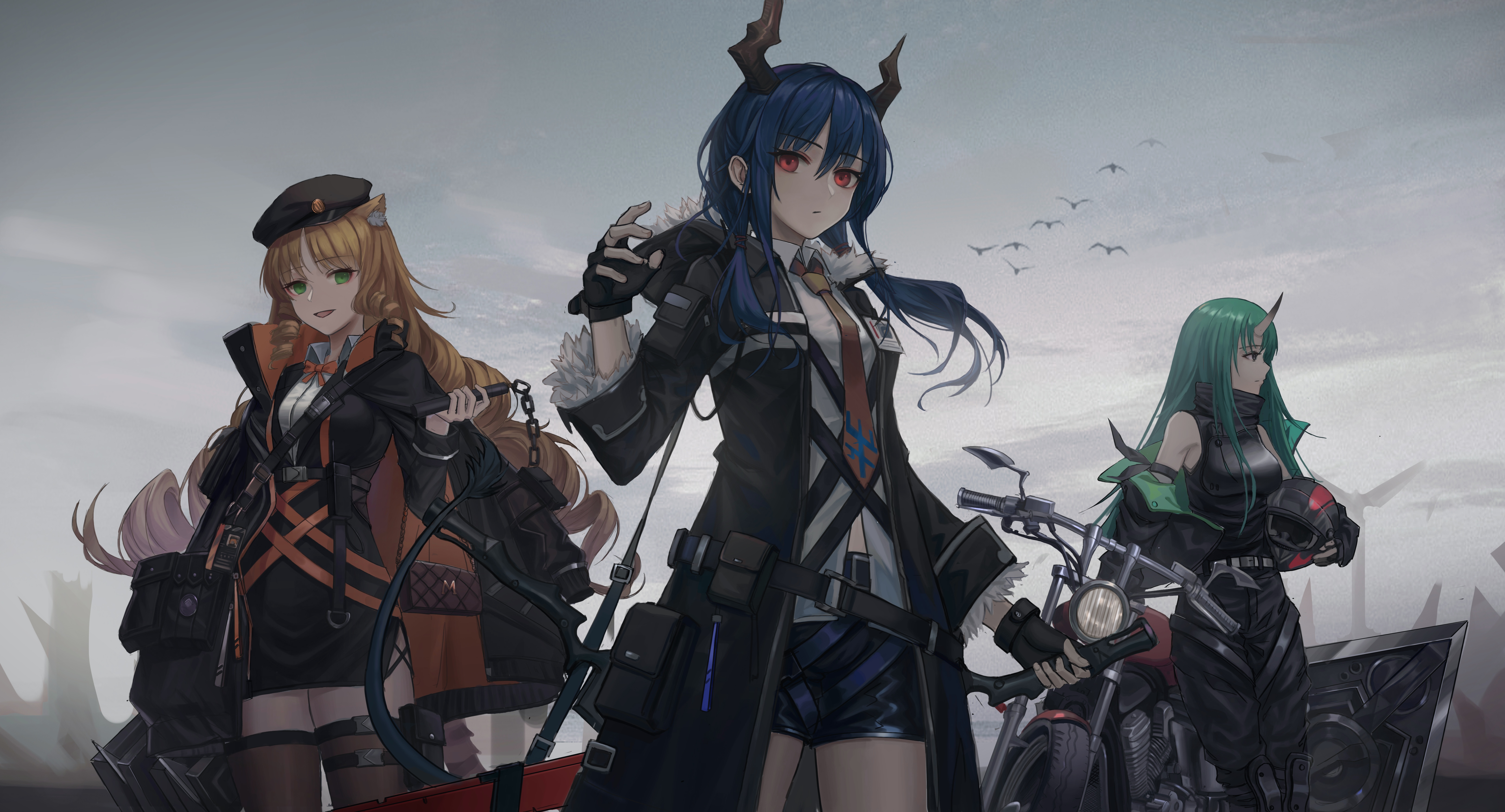 精选动漫 女孩 太古 星间 耳朵 角 机车 制服 壁纸 6496×3508