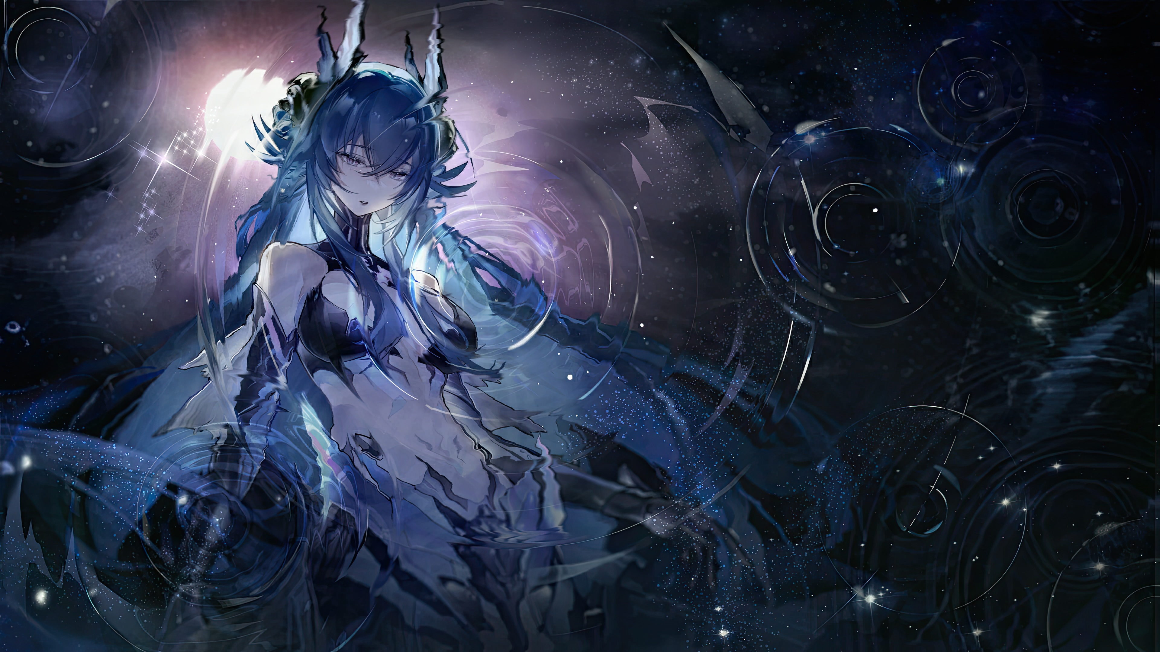 唯美长发 肚子 动漫 女孩 水 明星 涟漪 4K壁纸 3840×2160