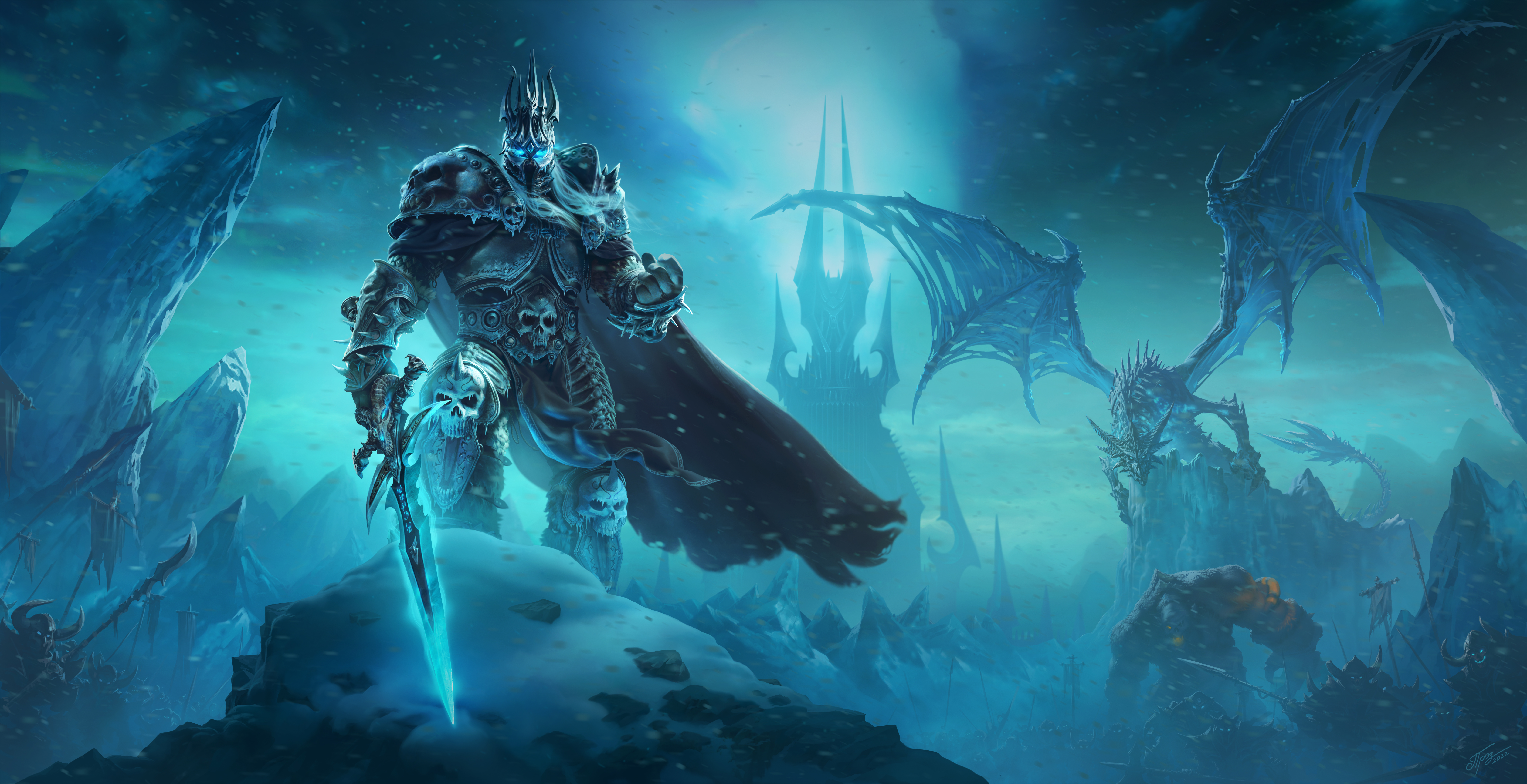 巫妖王 暴雪娱乐 艺术作品 魔兽世界 AI艺术 游戏CG 4K高清壁纸 8085×4154