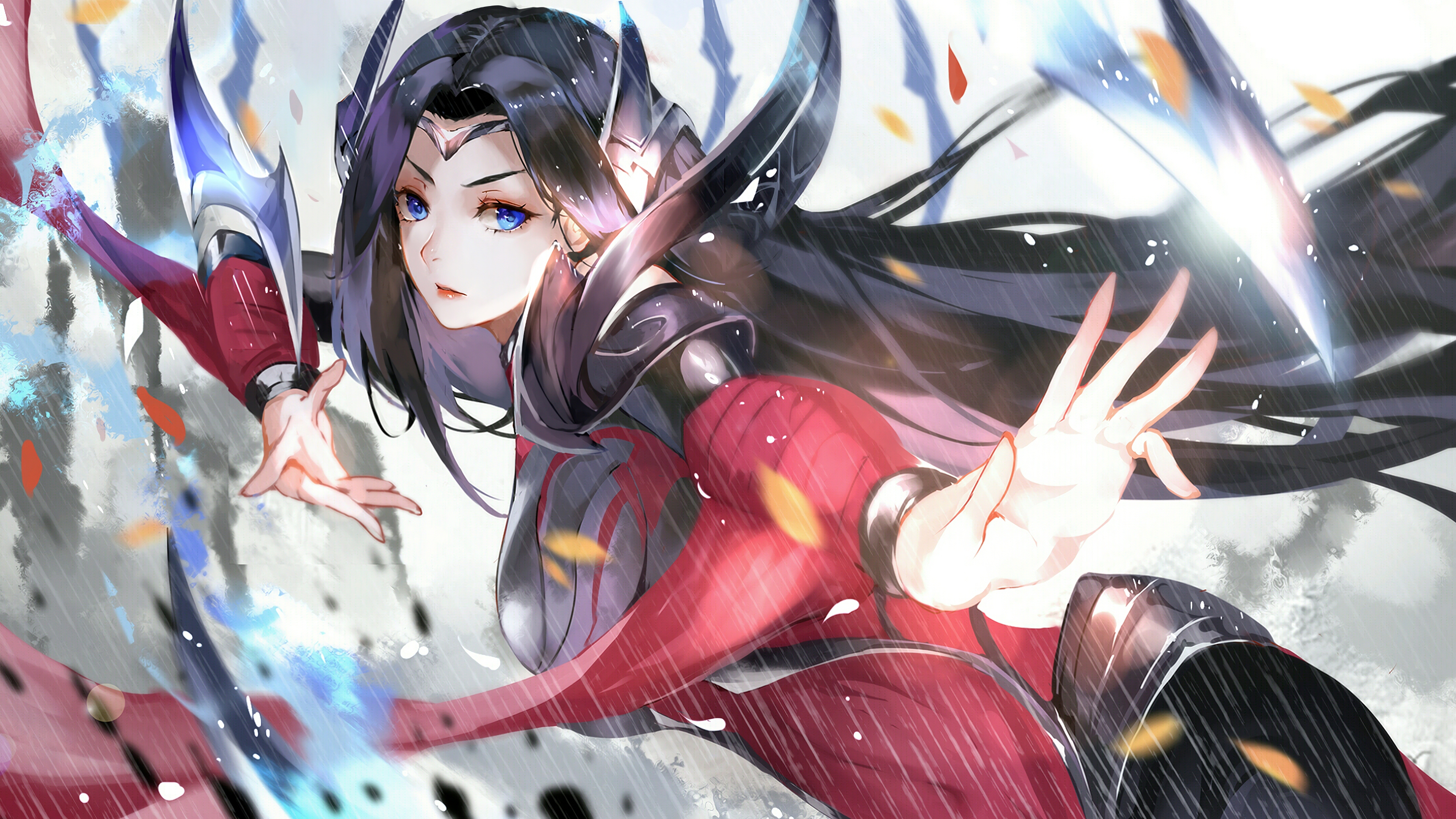 绝美英雄联盟 蓝眼睛 电子游戏 雨 黑发 动漫 女孩 壁纸 3840×2160