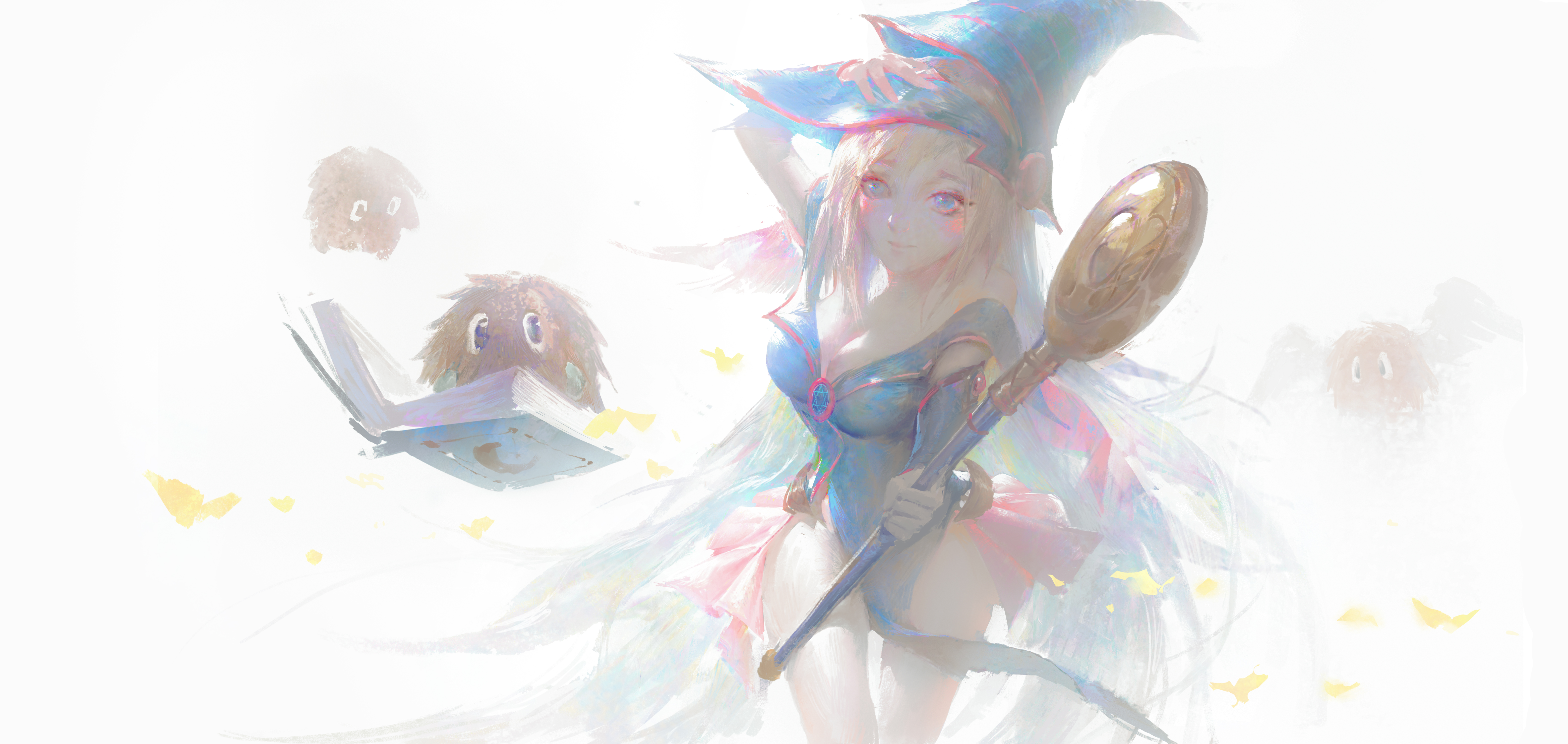游戏王 黑魔术 魔术师 女孩 动漫 简单背景 白色背景 极简主义 交易卡 游戏 壁纸 6298×2988