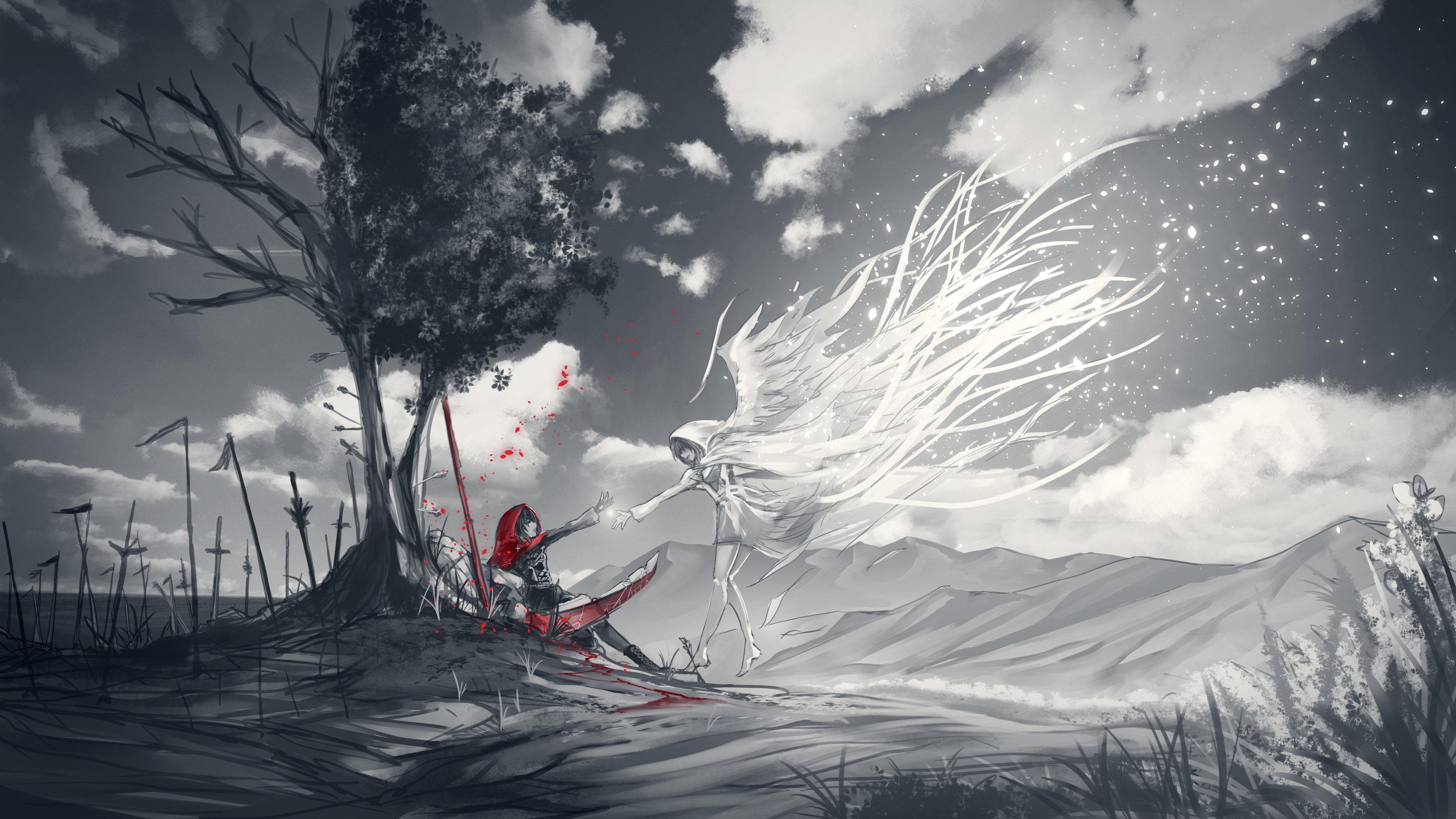 白眼睛 红玫瑰 梦幻艺术 4K高清壁纸 3840×2160