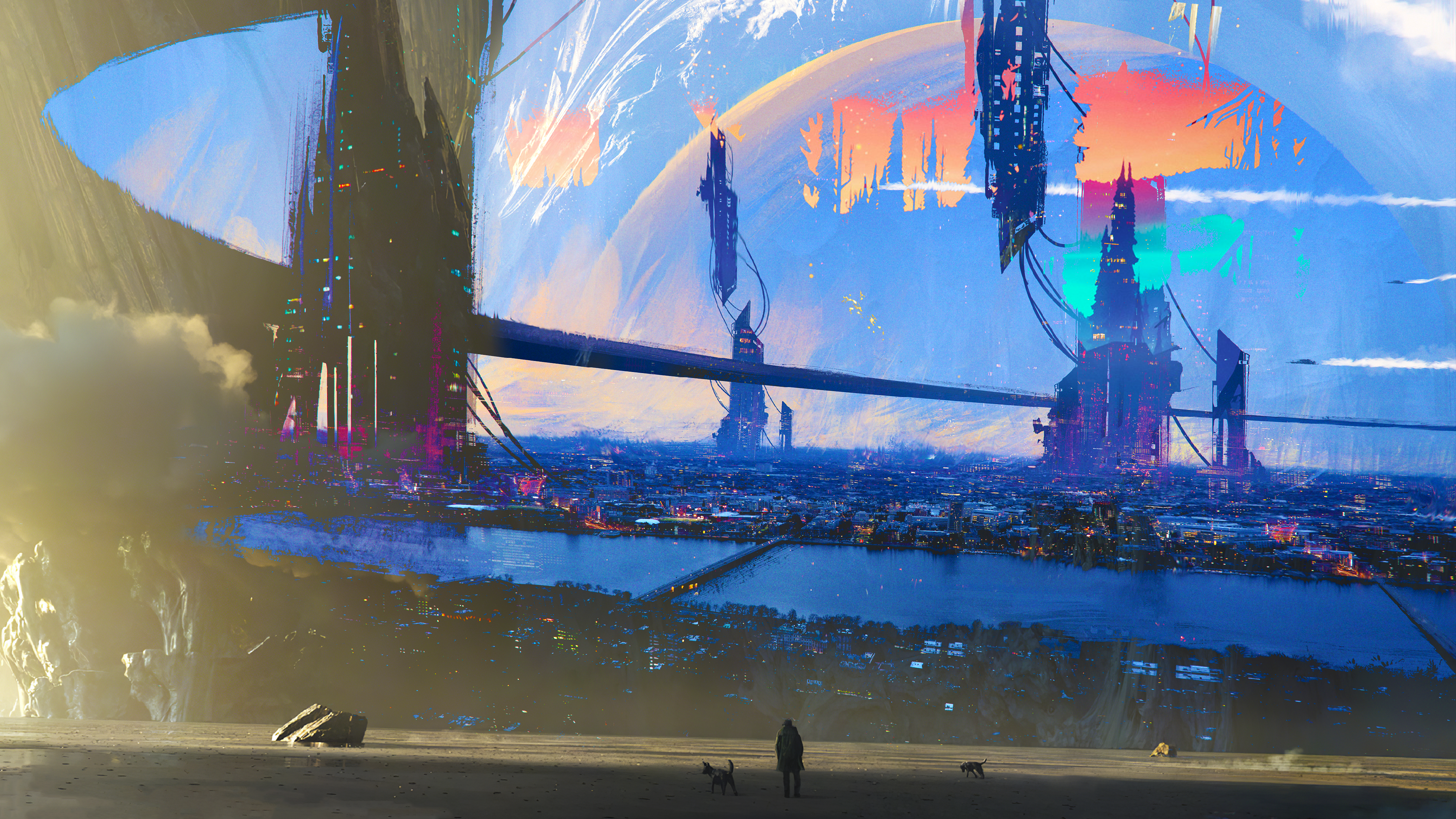唯美AI艺术 风景 未来主义 星球 加雷 分形 沙漠 城市 未来 高清壁纸 3840×2160